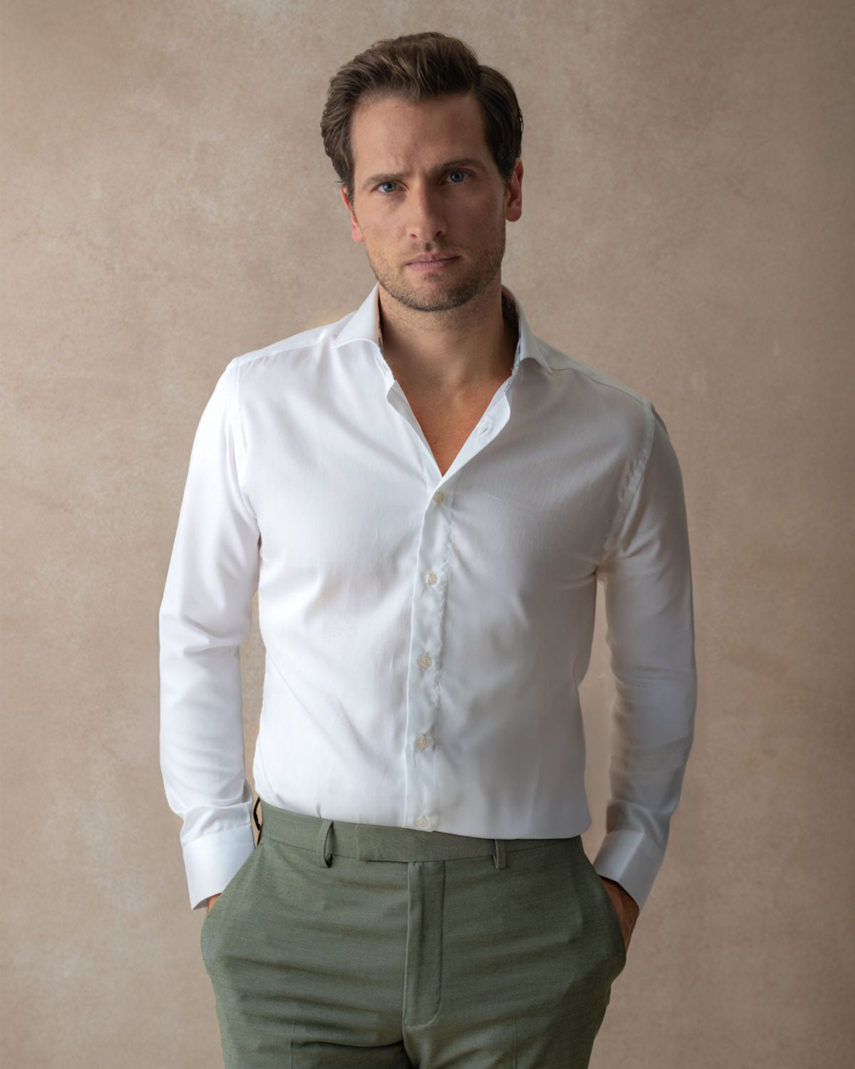 White Sateen with Midland Accents Shirt - Blake Mill