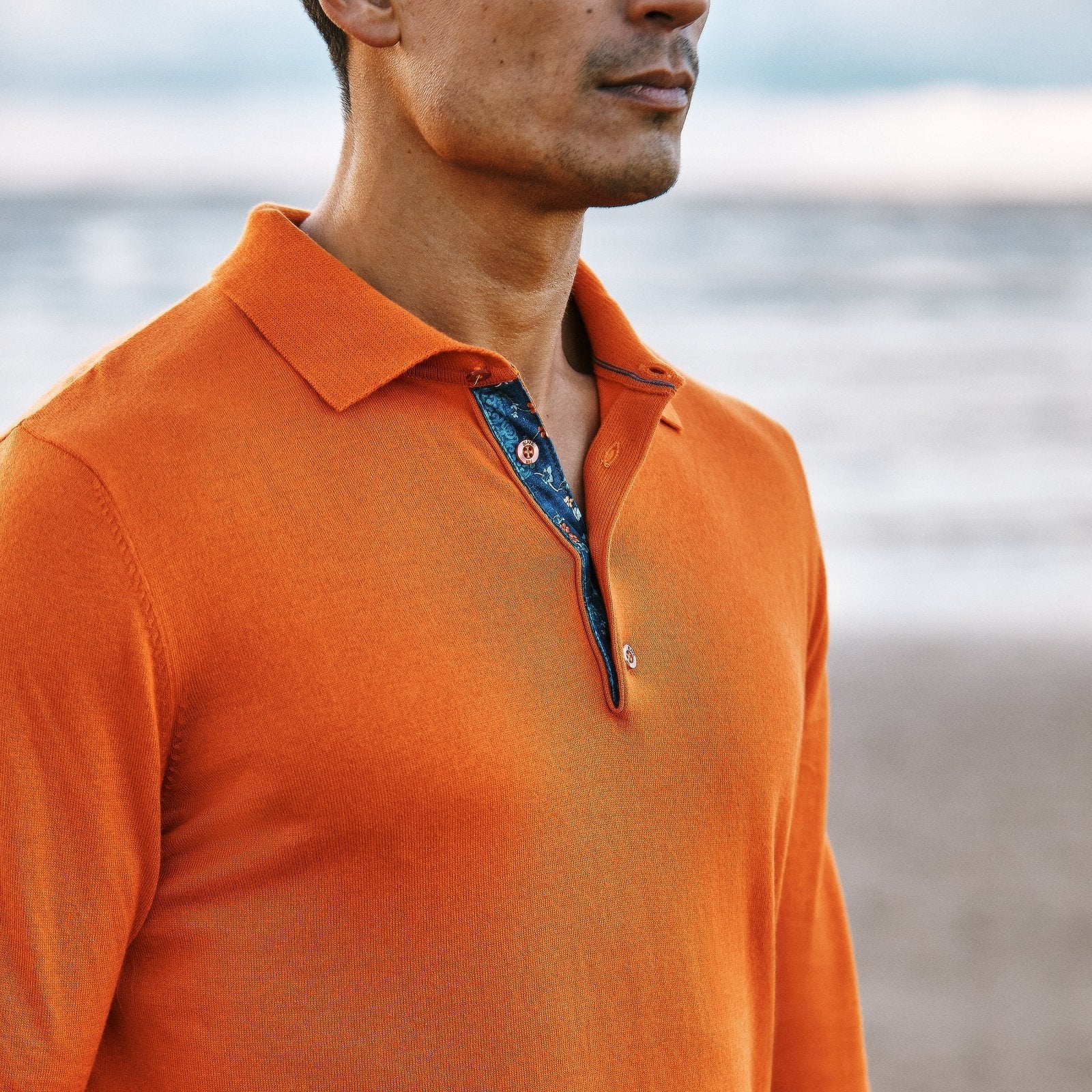 Orange Knit Polo with Flower Accents - Blake Mill
