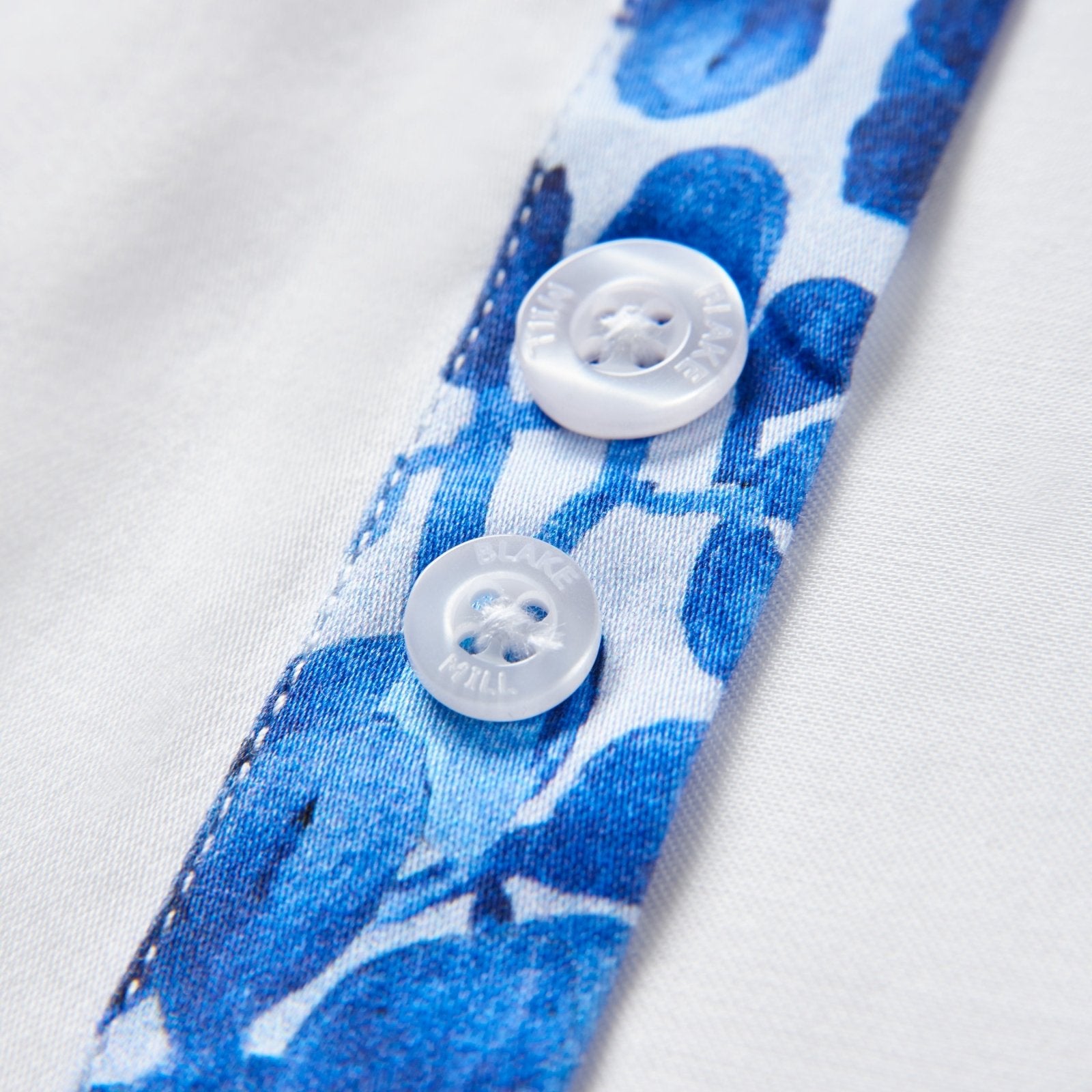 White With Blue Blossom Accents Shirt - Blake Mill
