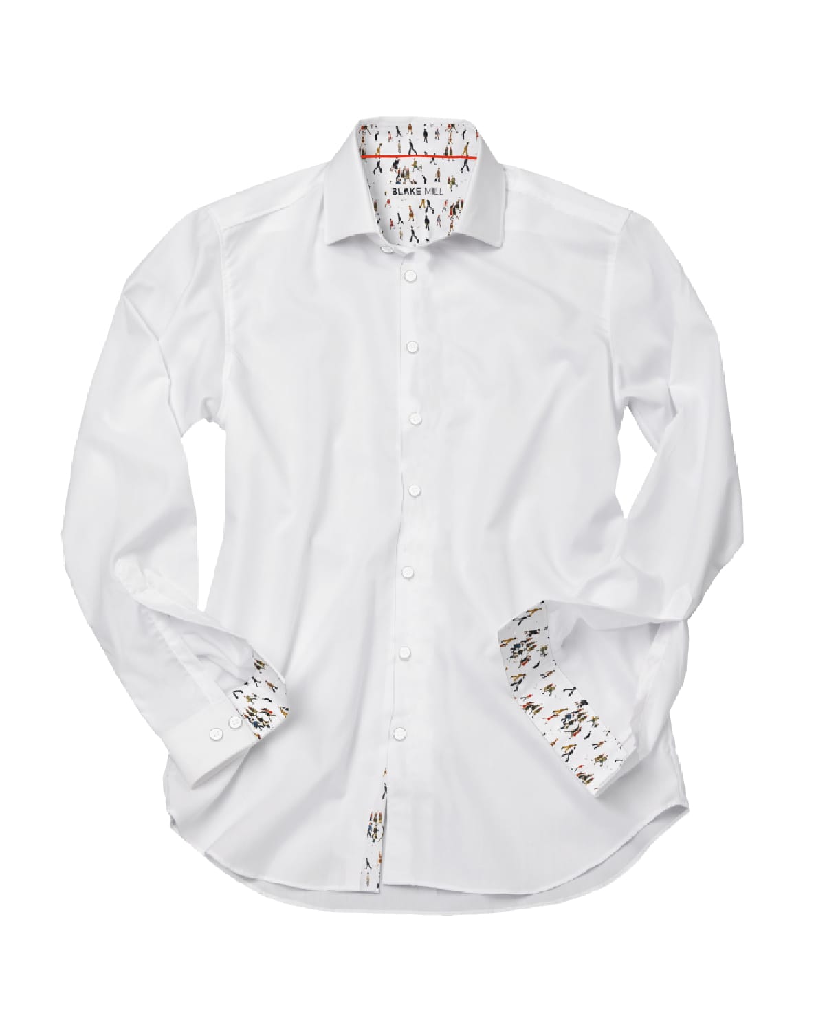 A white work shirt with L.S. Lowry art inside the collar