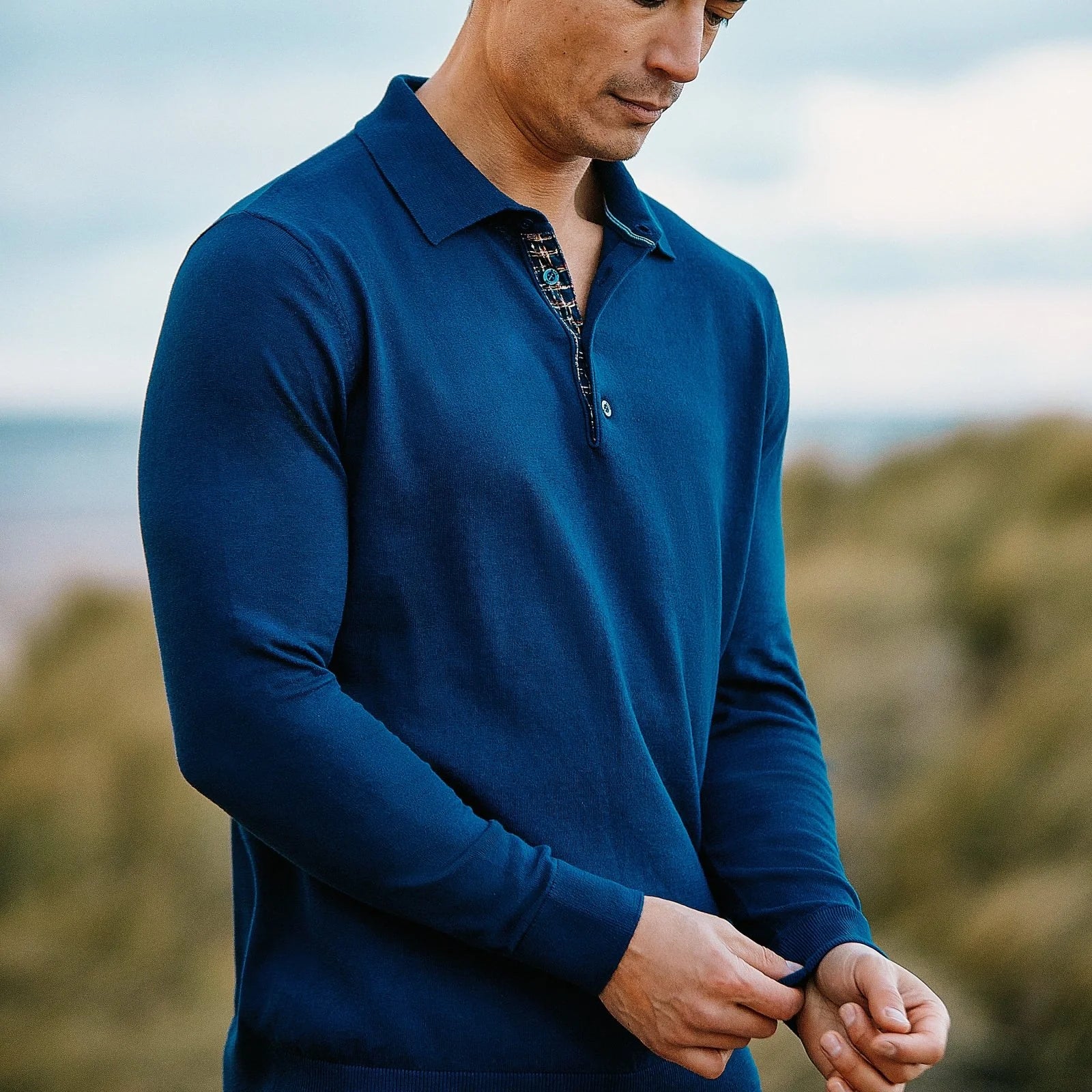 Blue Knitted Polo