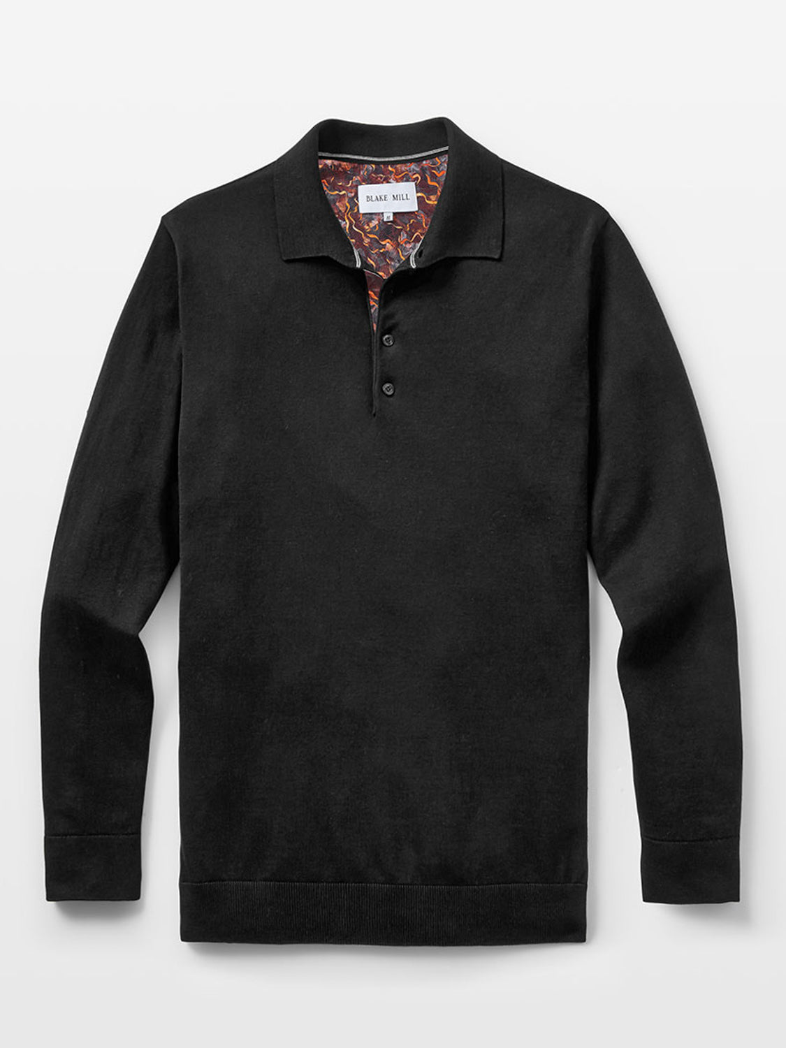 Black Knit Polo with Ripple Accents - Blake Mill