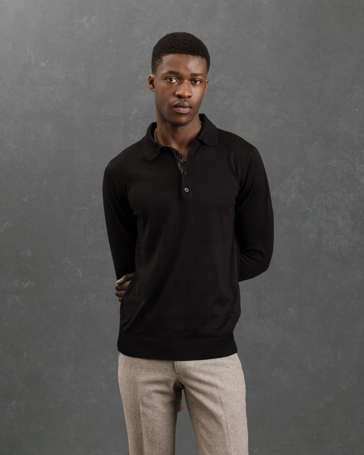 Black Knit Polo with Ripple Accents - Blake Mill