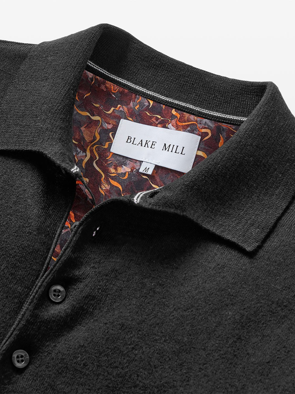 Black Knit Polo with Ripple Accents - Blake Mill