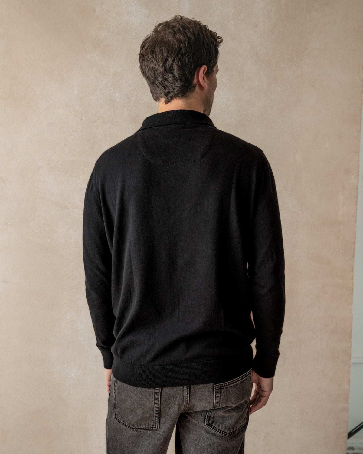 Black Knit Polo with Ripple Accents - Blake Mill