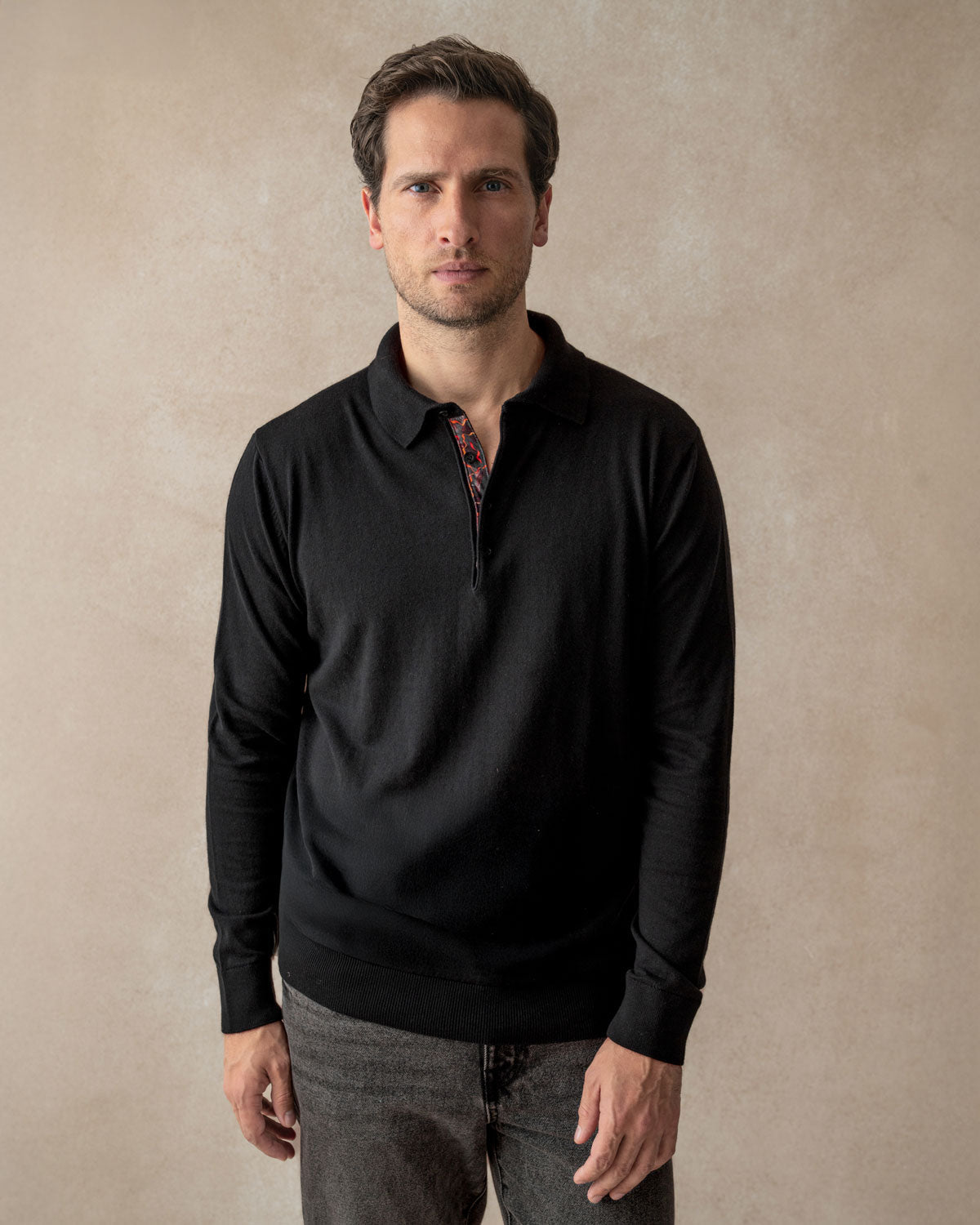 Black Knit Polo with Ripple Accents - Blake Mill