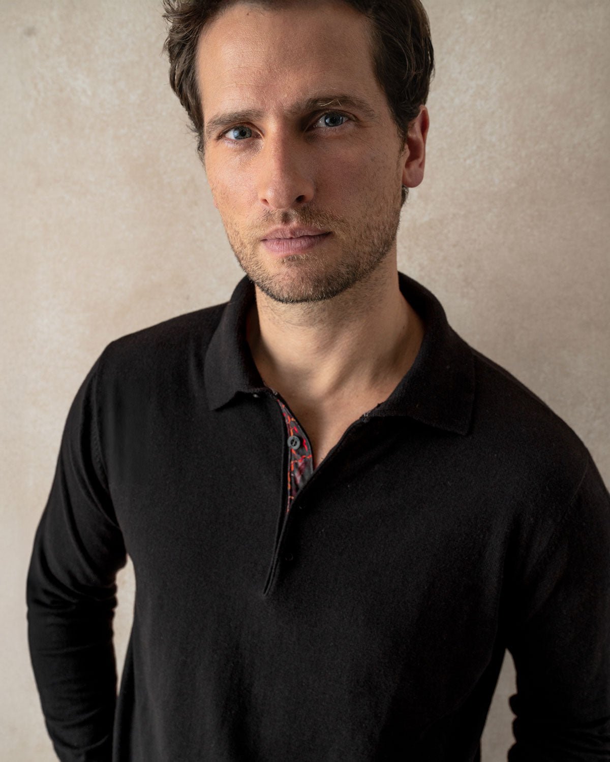 Black Knit Polo with Ripple Accents - Blake Mill