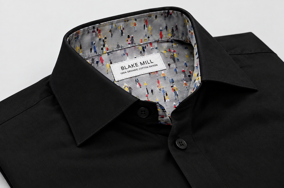 Black Sateen shirt with Lowry Accents collar detail