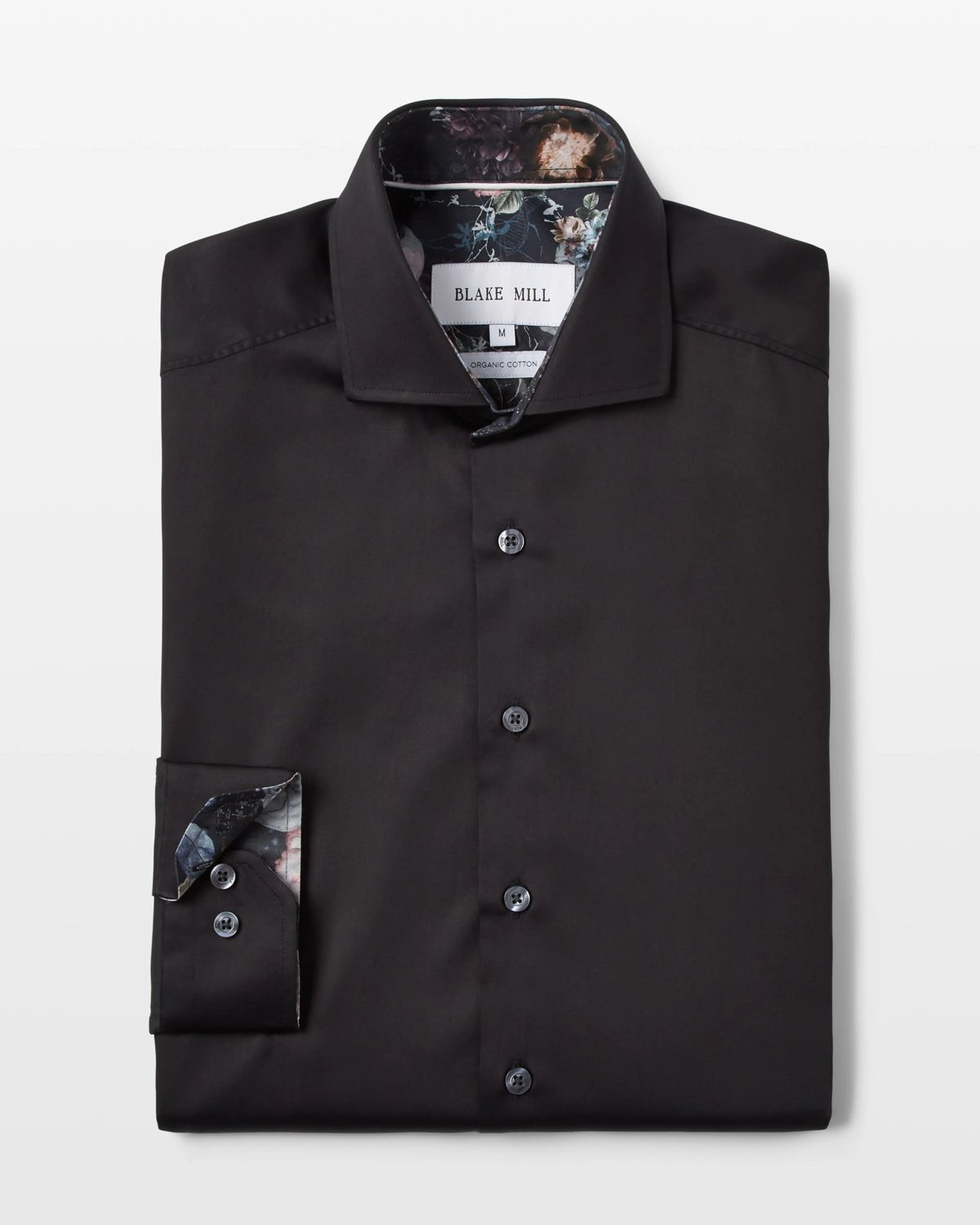 Black Sateen Shirt with Botanical Rebellion Accents - Blake Mill