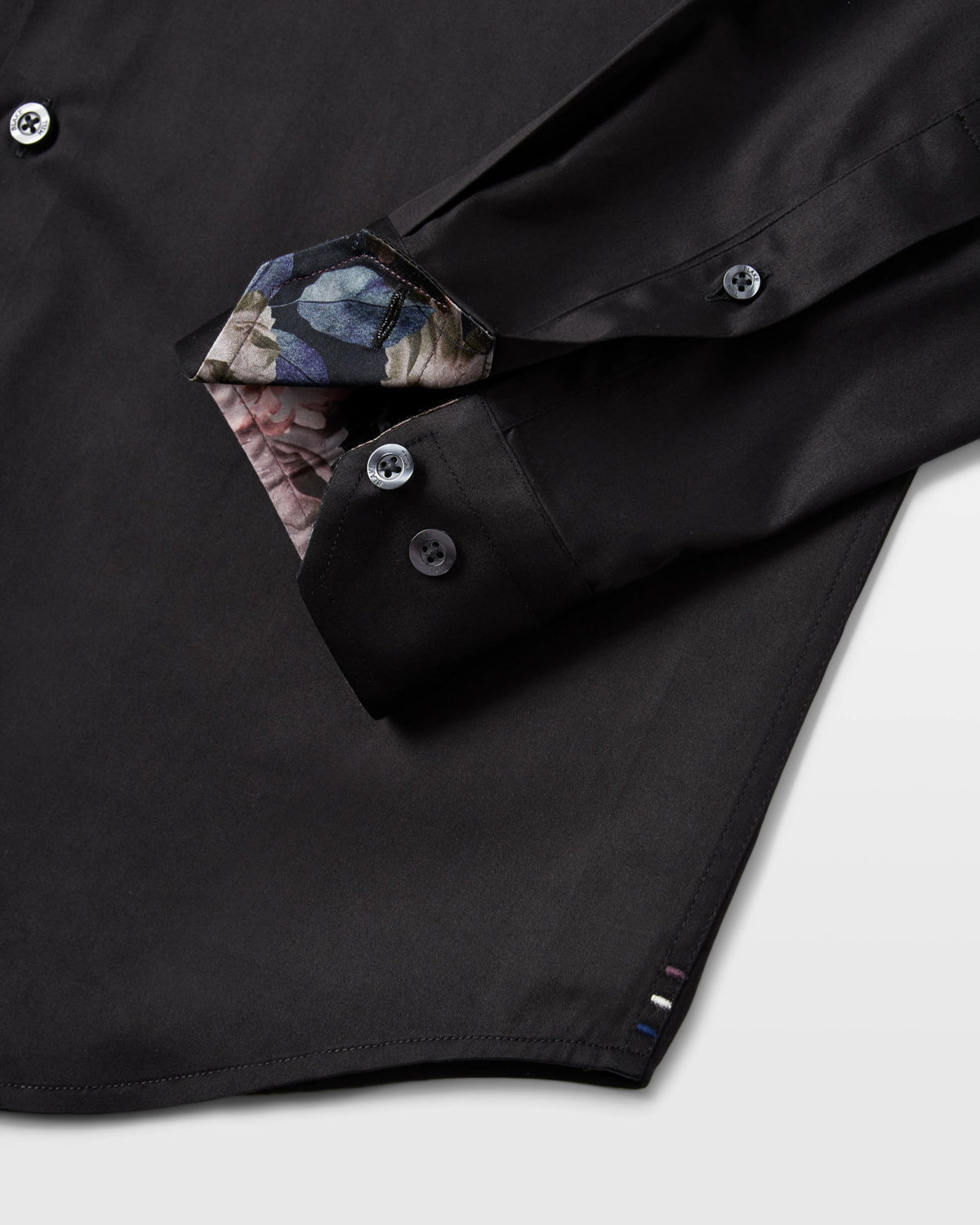 Black Sateen Shirt with Botanical Rebellion Accents - Blake Mill