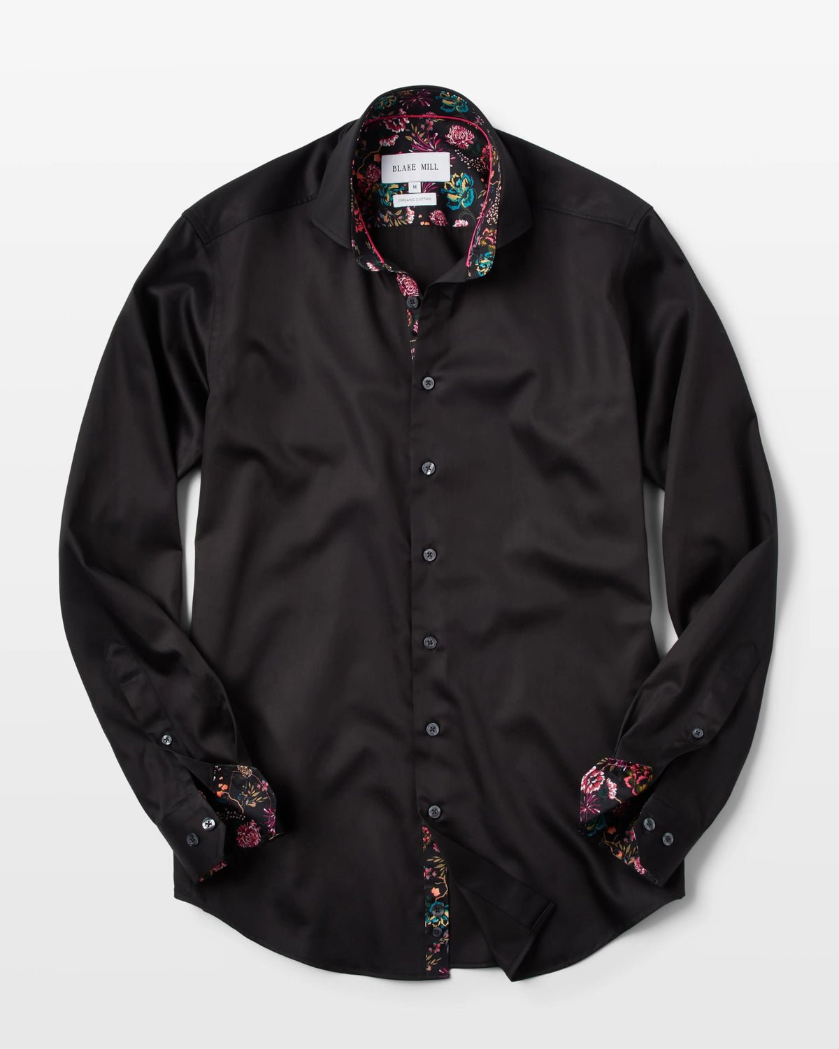 Black Sateen Shirt with Midnight Garden Accents - Blake Mill