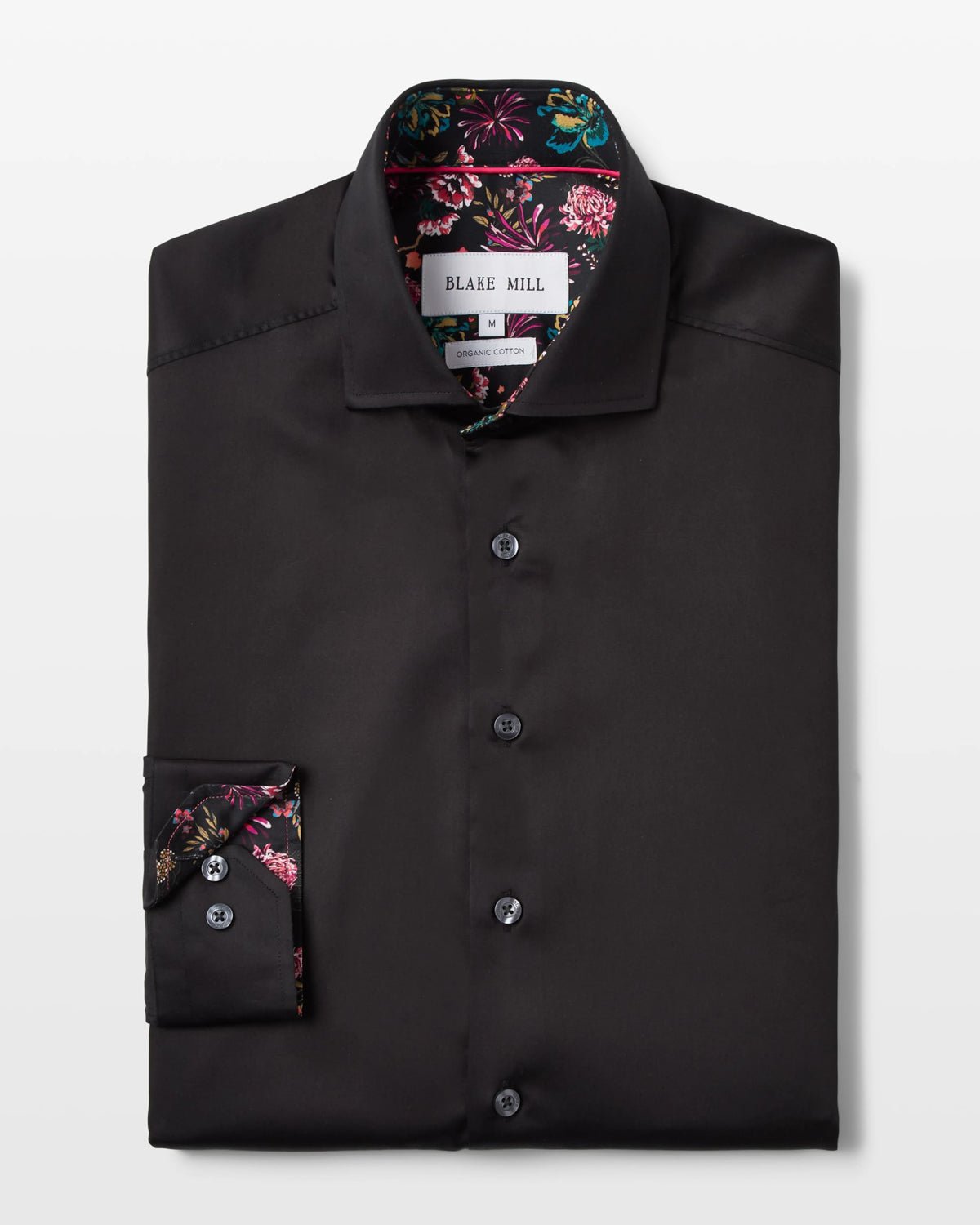 Black Sateen Shirt with Midnight Garden Accents - Blake Mill