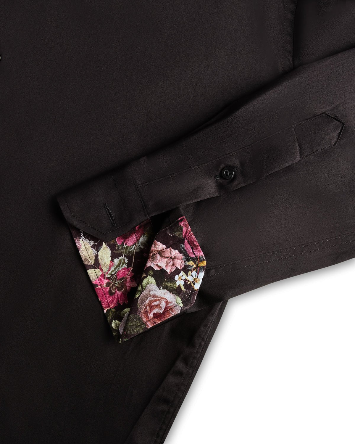 Black Sateen Shirt with Name of the Rose Accents - Blake Mill