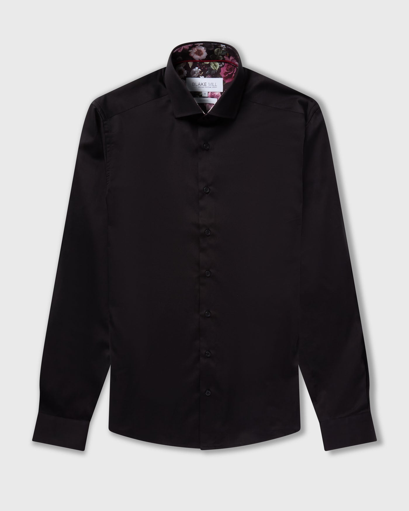 Black Sateen Shirt with Name of the Rose Accents - Blake Mill