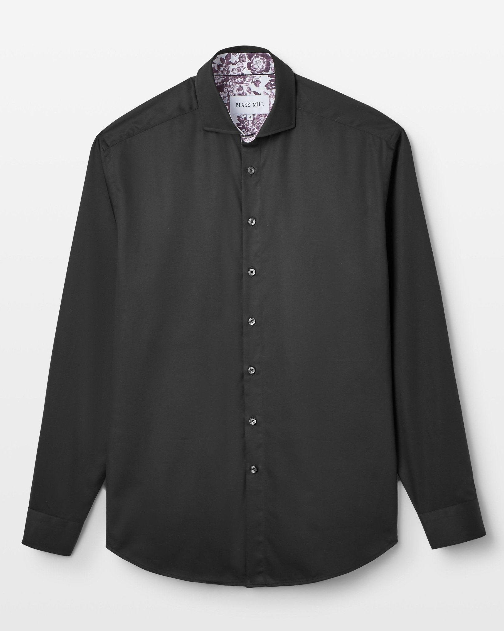 Black Sateen Shirt with Plum Skulls 'n Roses Accent - Blake Mill