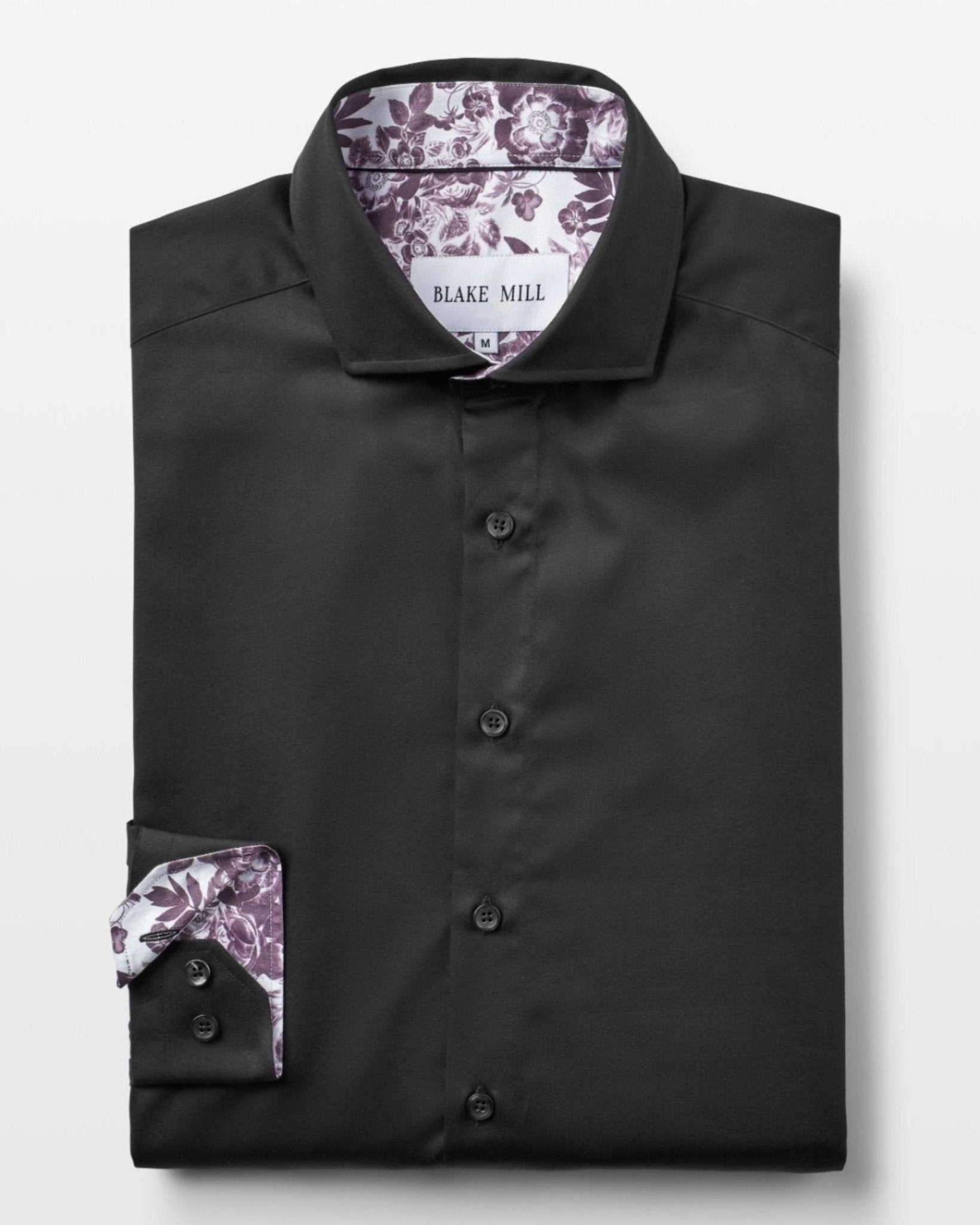 Black Sateen Shirt with Plum Skulls 'n Roses Accent - Blake Mill