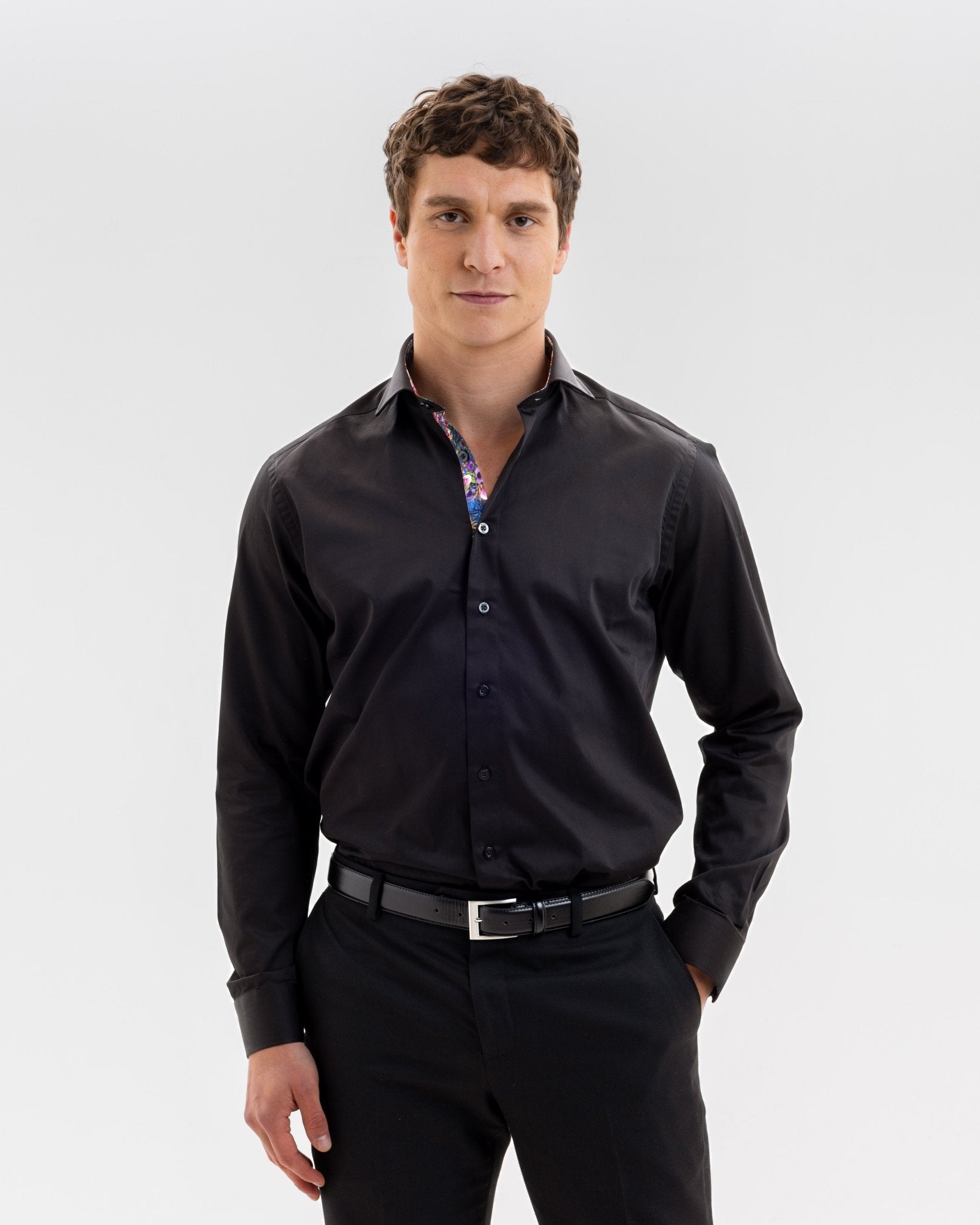 Black Sateen with Botanical Gardens Accents Shirt - Blake Mill