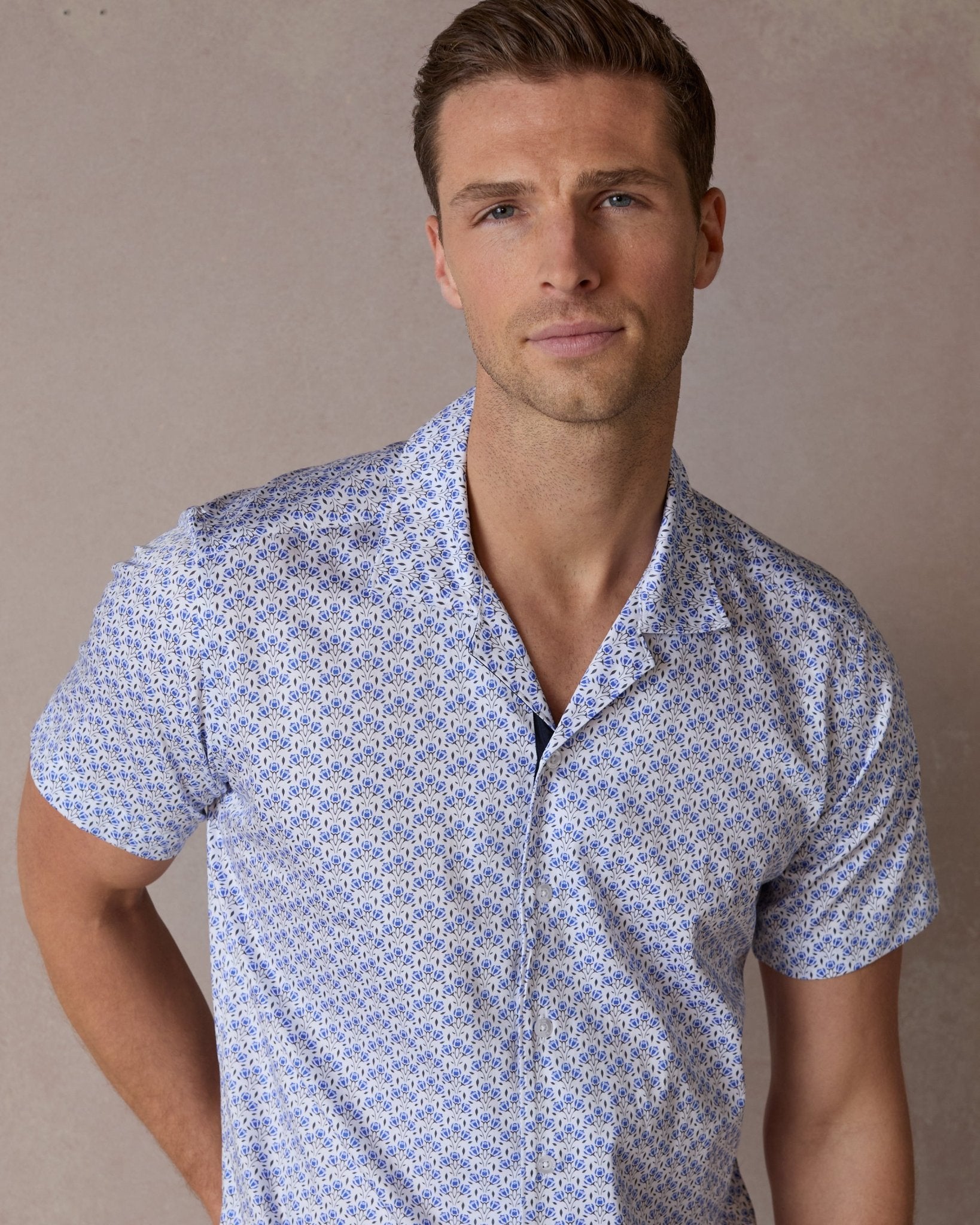 Blue Botanic Geo Open Collar Shirt - Blake Mill