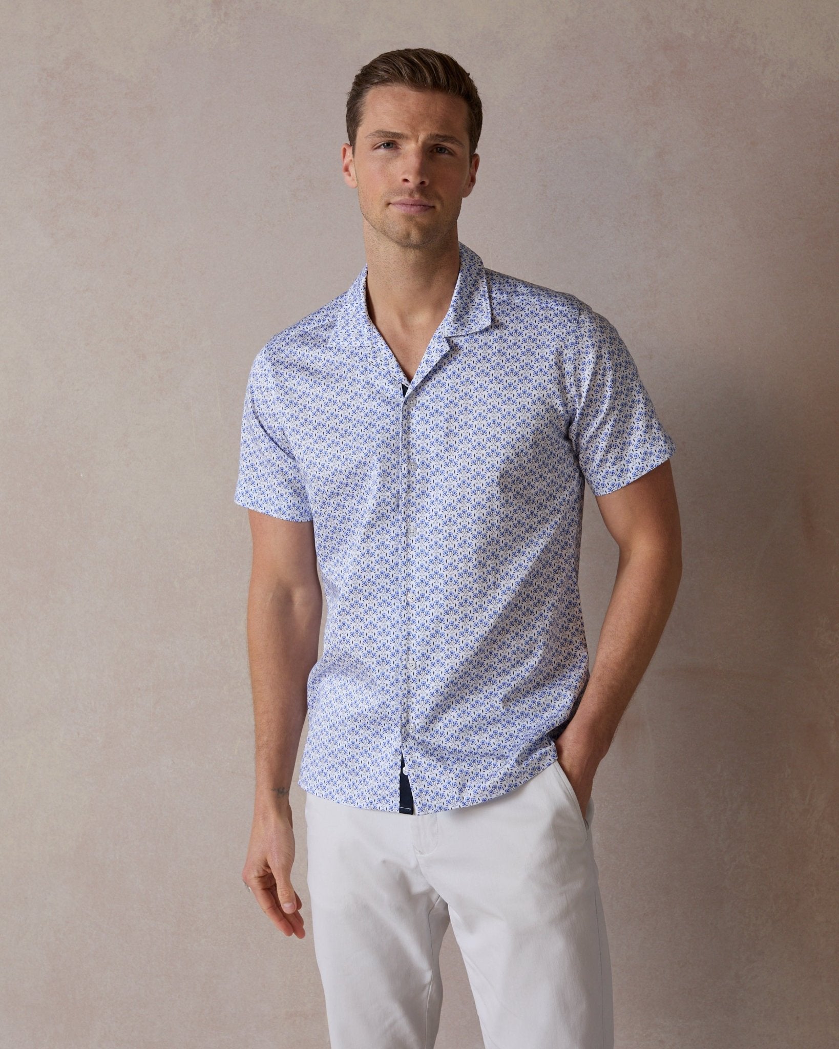 Blue Botanic Geo Open Collar Shirt - Blake Mill