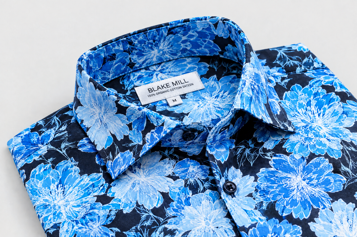The Blue Camellia shirt collar detail