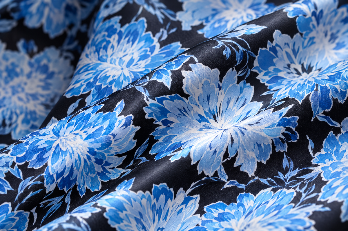 The Blue Camellia shirt cotton sateen fabric detail