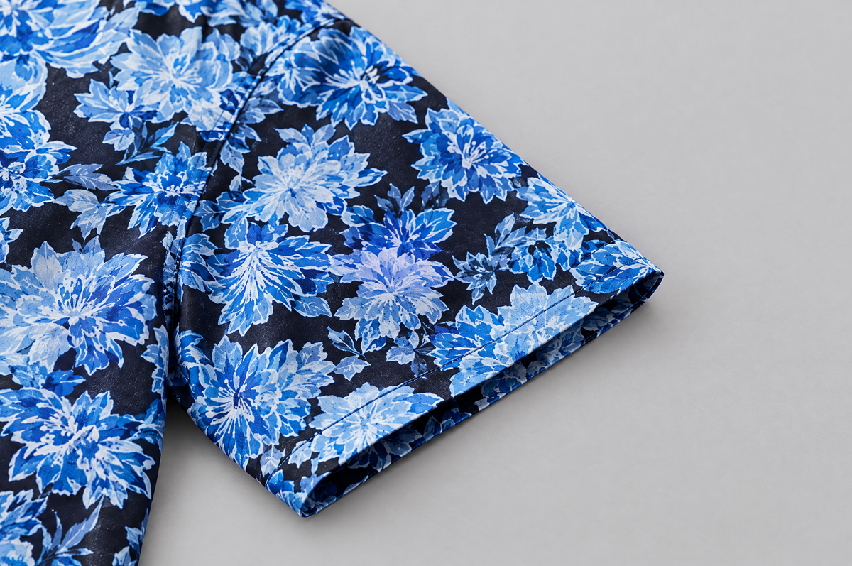 The Blue Camellia Short Sleeve shirt sleeve detail