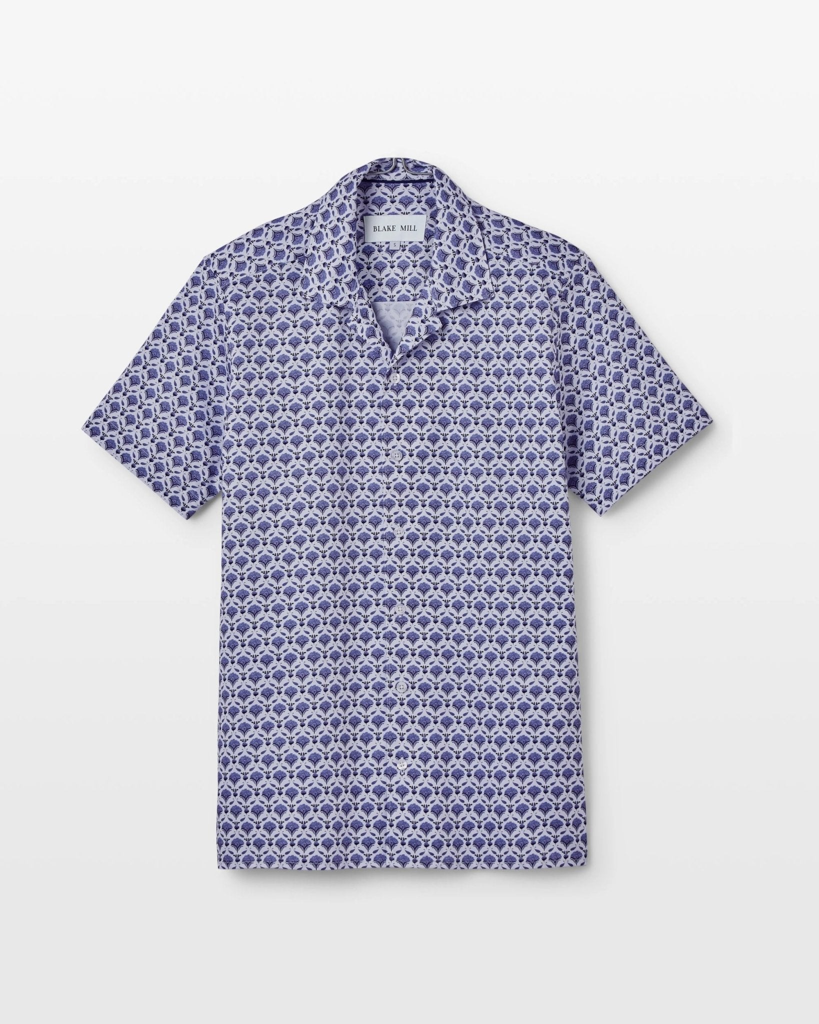 Blue Geo Flora Open Collar Shirt - Blake Mill