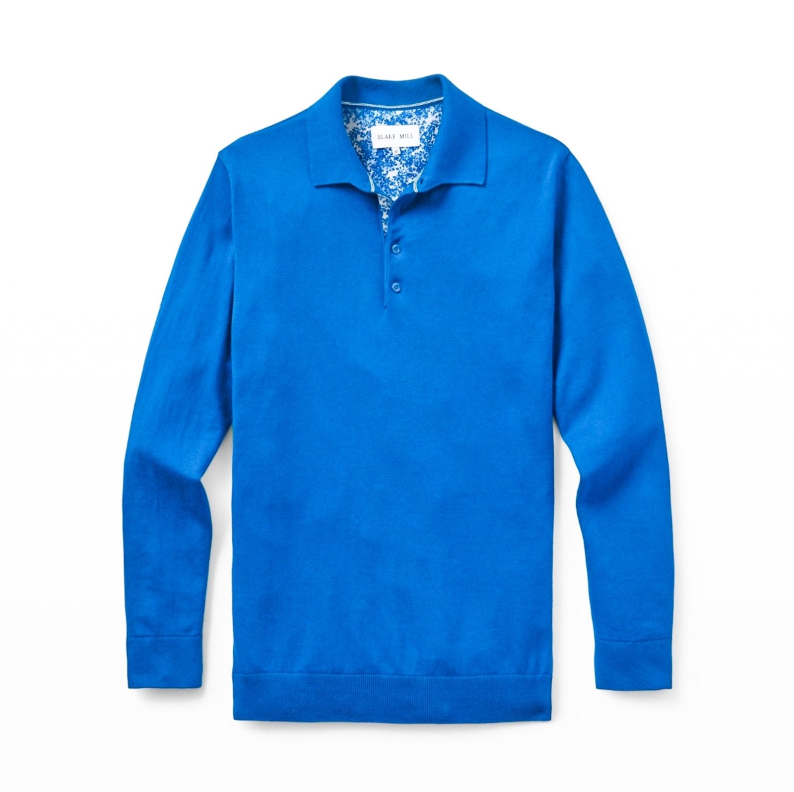 Blue Knit Polo with Blossom Accents - Blake Mill
