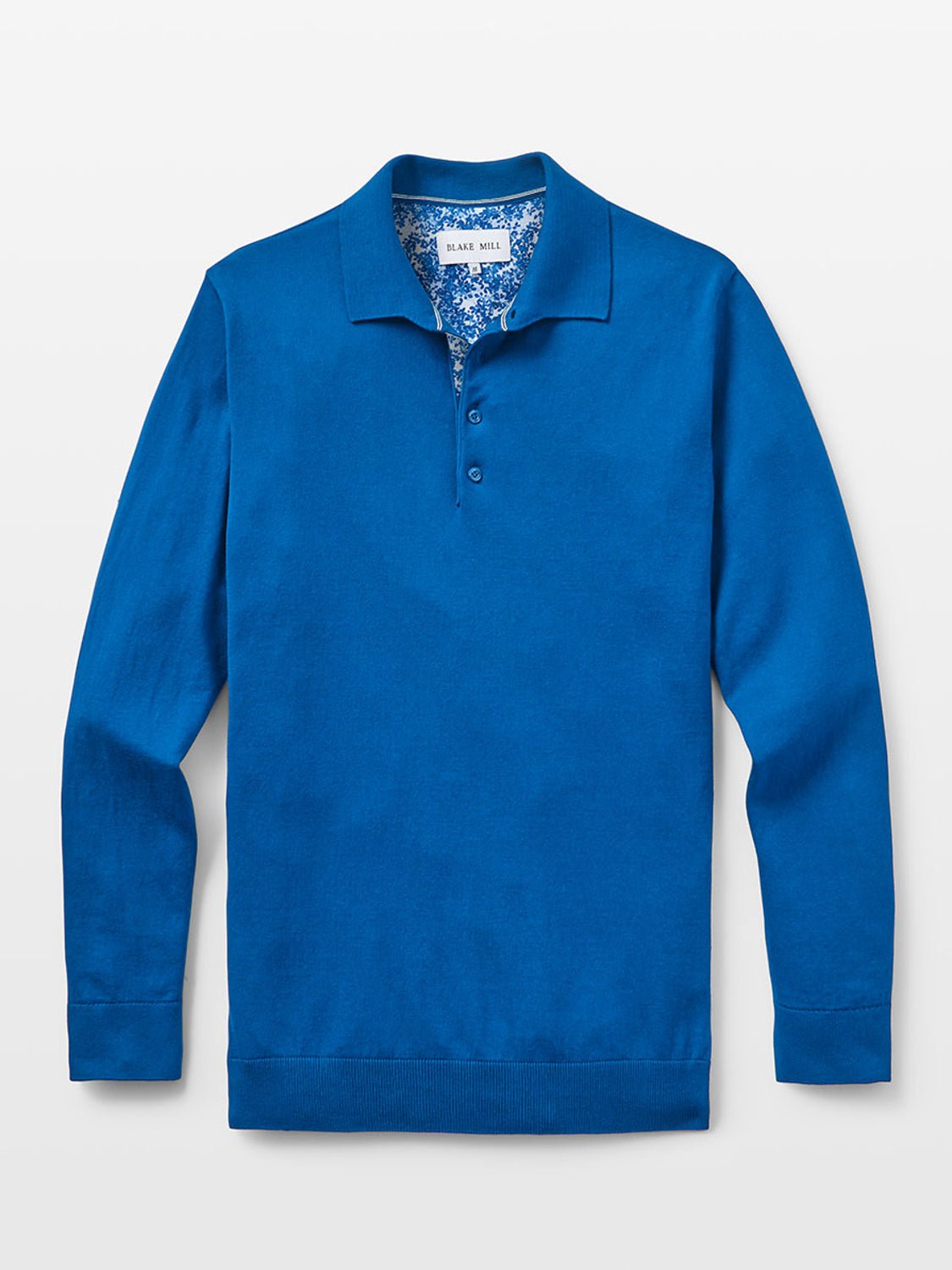 Blue Knit Polo with Blossom Accents - Blake Mill