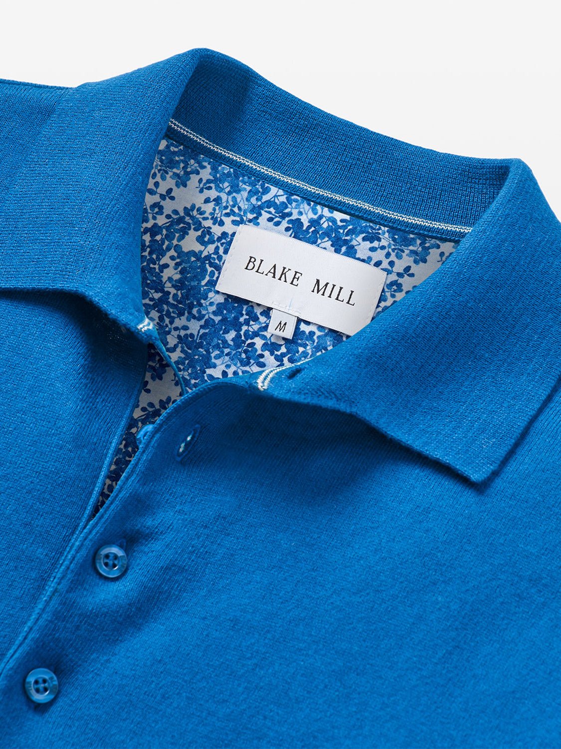 Blue Knit Polo with Blossom Accents - Blake Mill