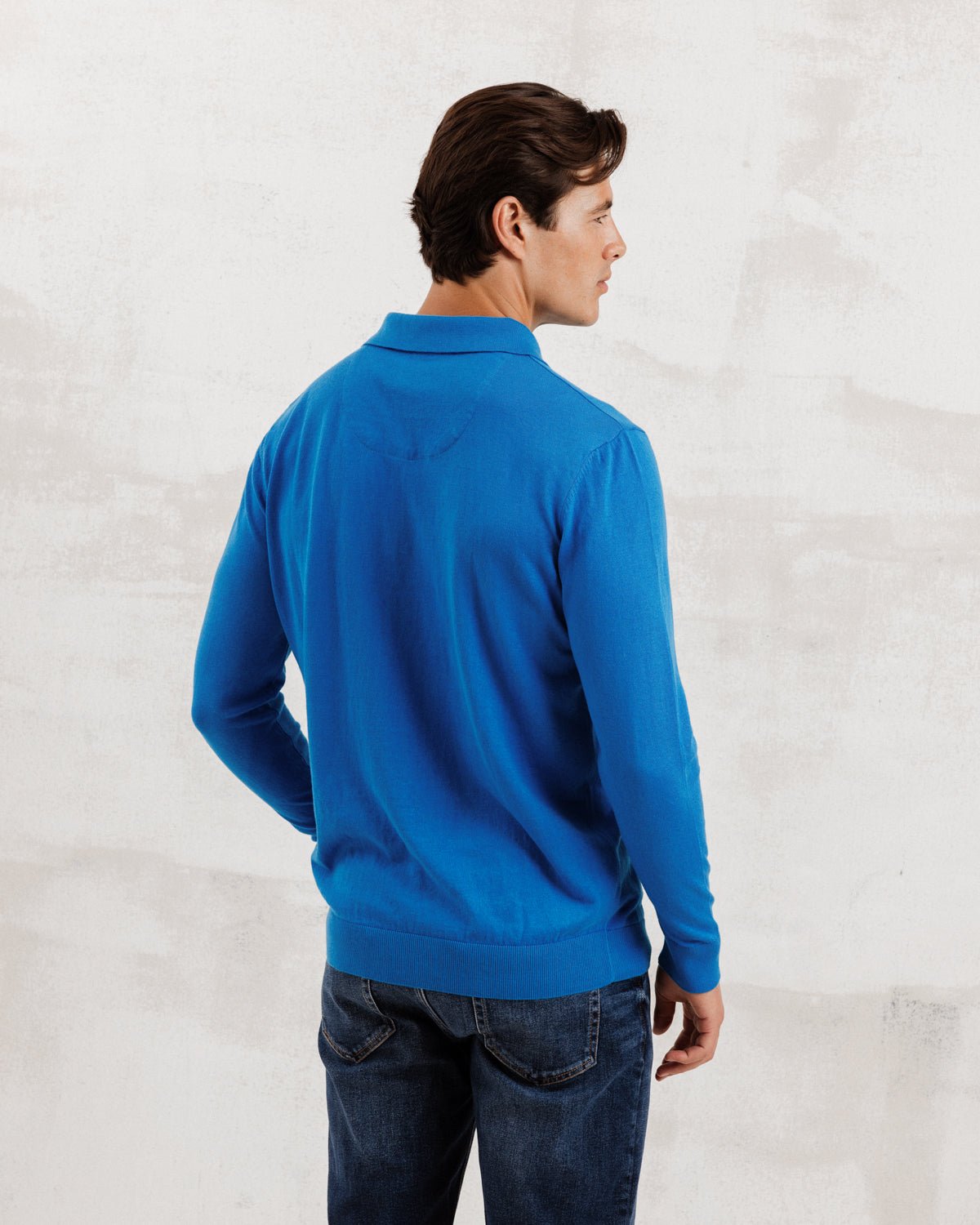 Blue Knit Polo with Blossom Accents - Blake Mill