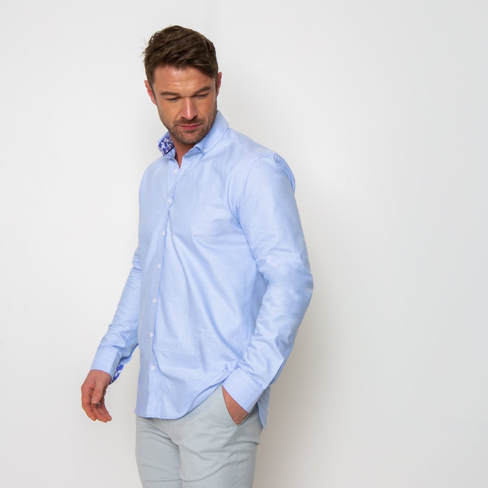 Blue Oxford with Shattered Shards Accents Button - Down Shirt - Blake Mill