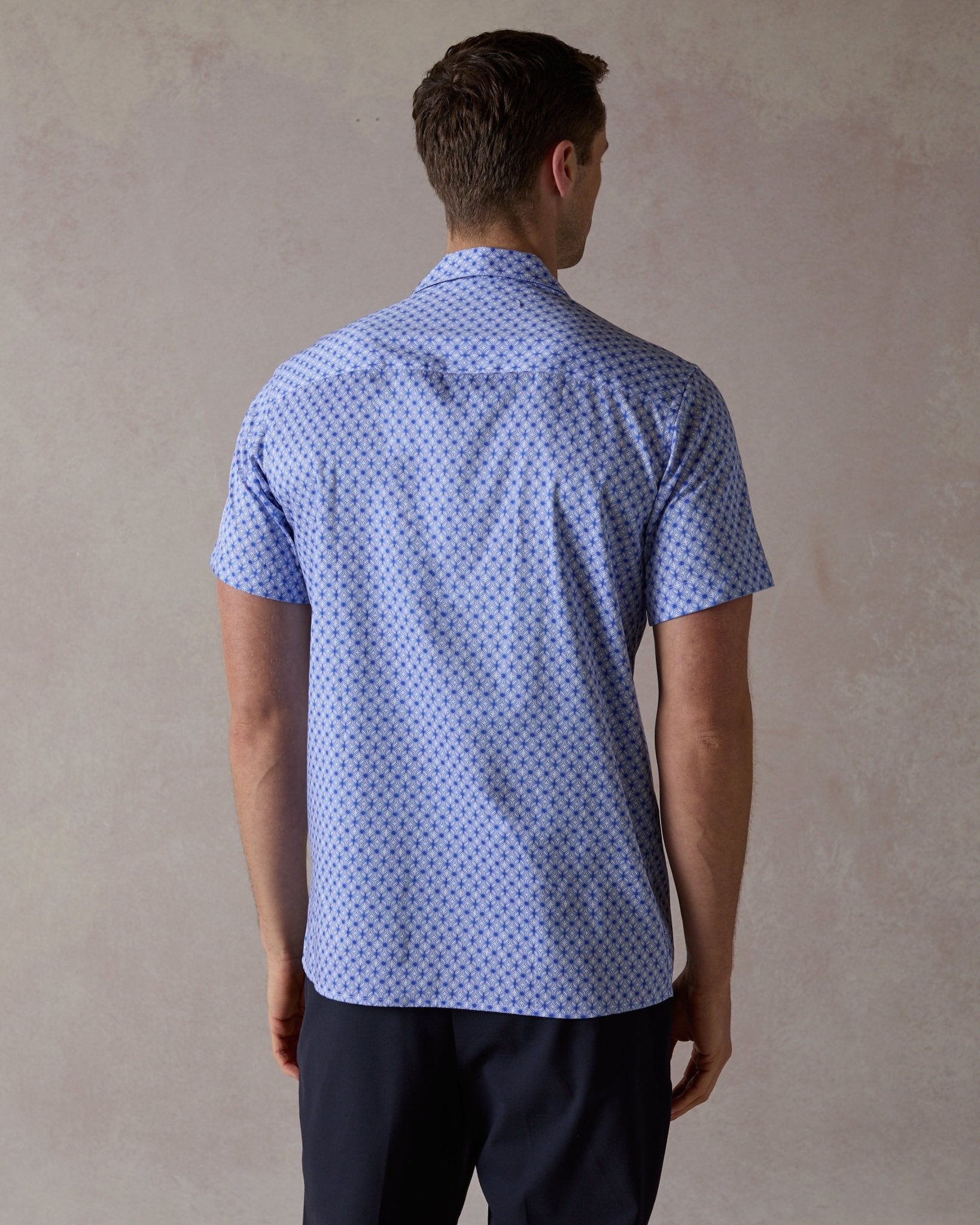 Blue Wavy Geo Open Collar Shirt - Blake Mill