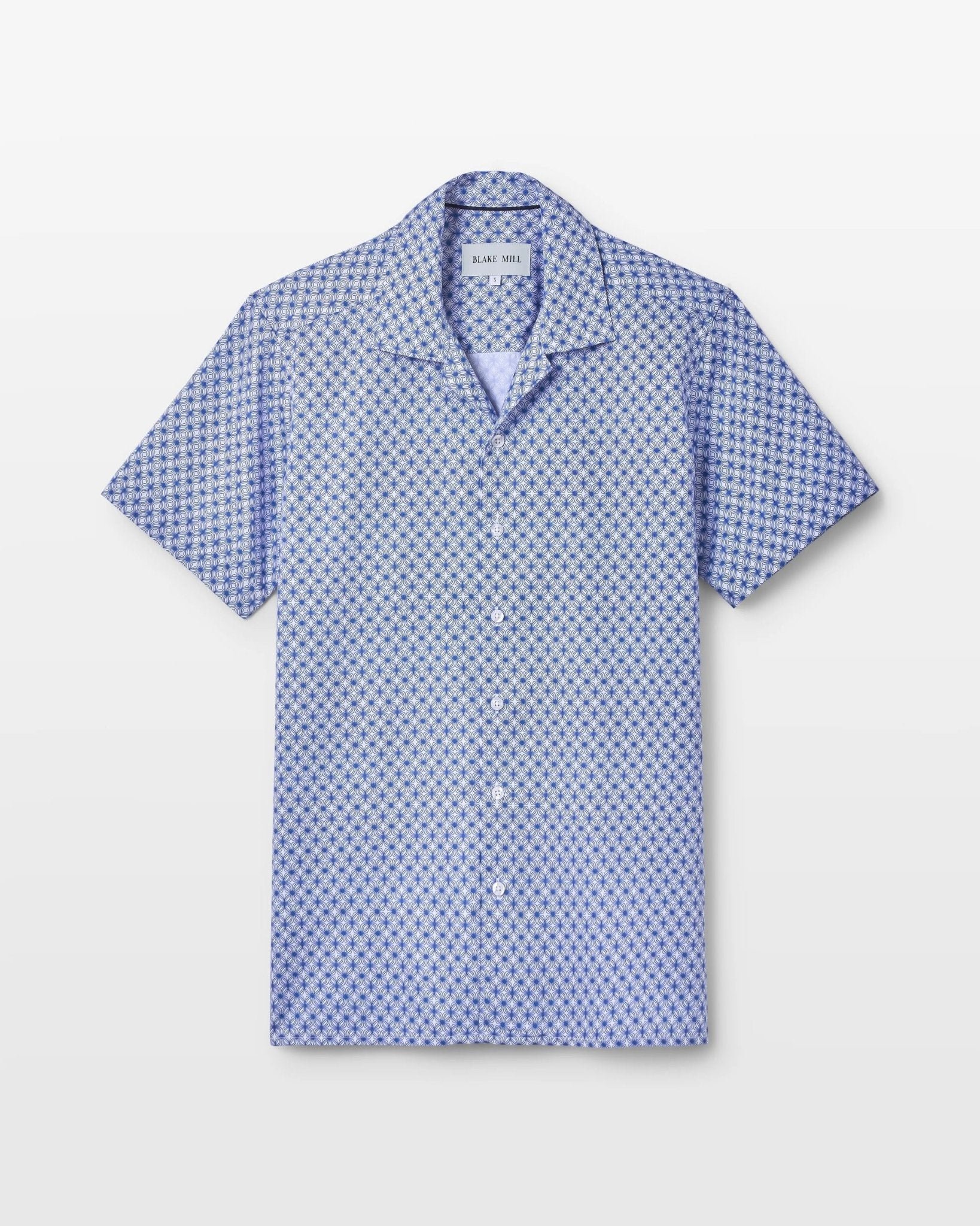 Blue Wavy Geo Open Collar Shirt - Blake Mill