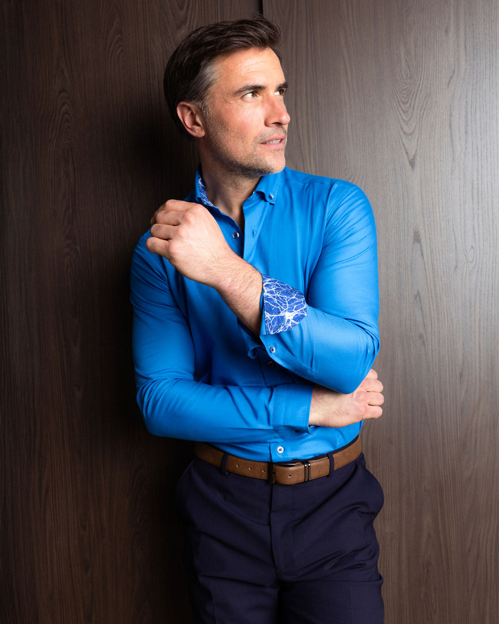 Cobalt Blue Oxford Mind Maps Accents Button Down Shirt