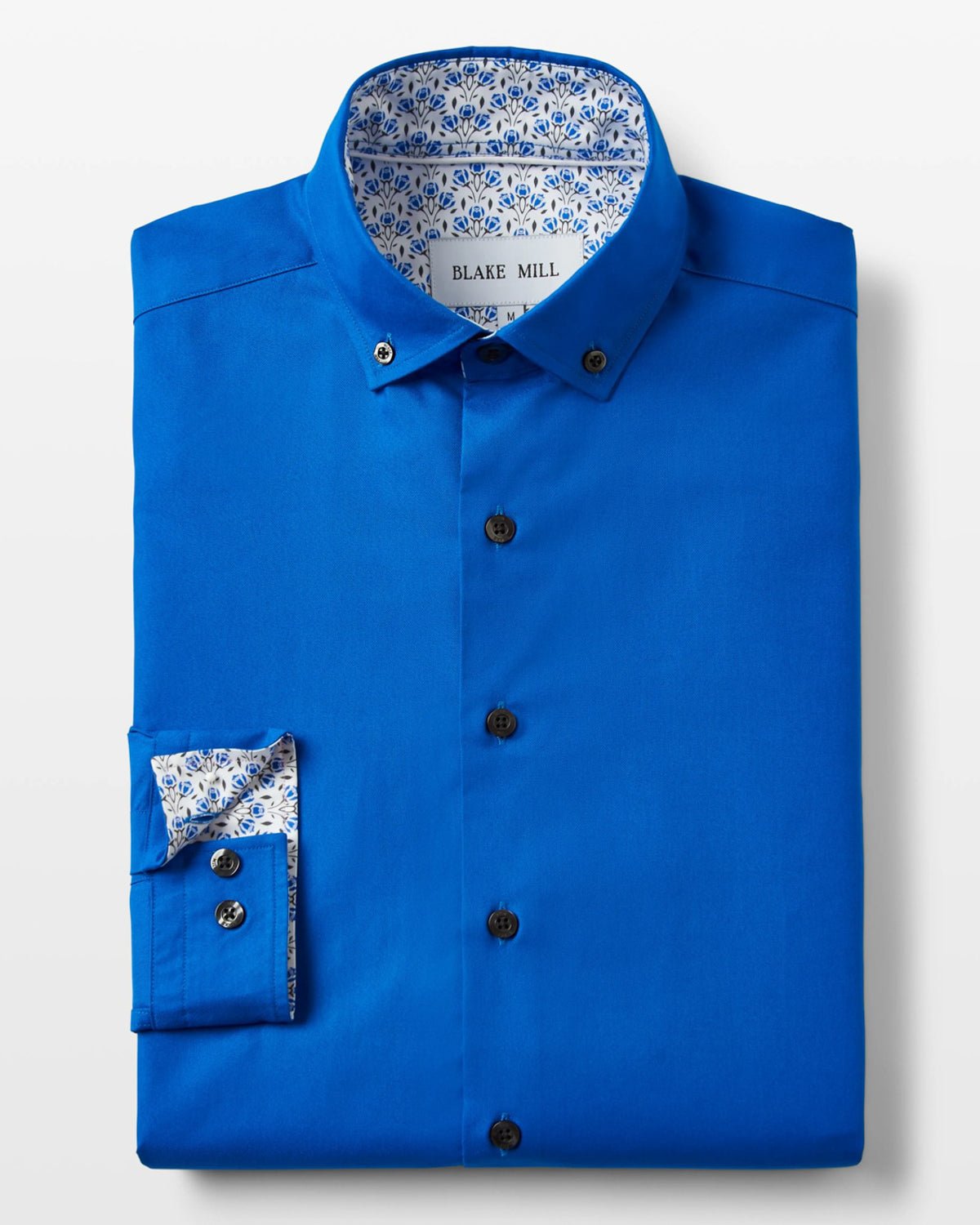 Bright Blue Oxford Button - Down with Botanic Floral Accents - Blake Mill