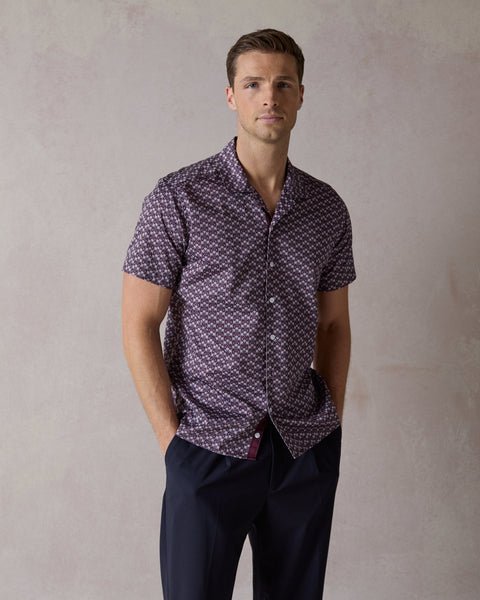 Burgundy Botanic Geo Open Collar Shirt
