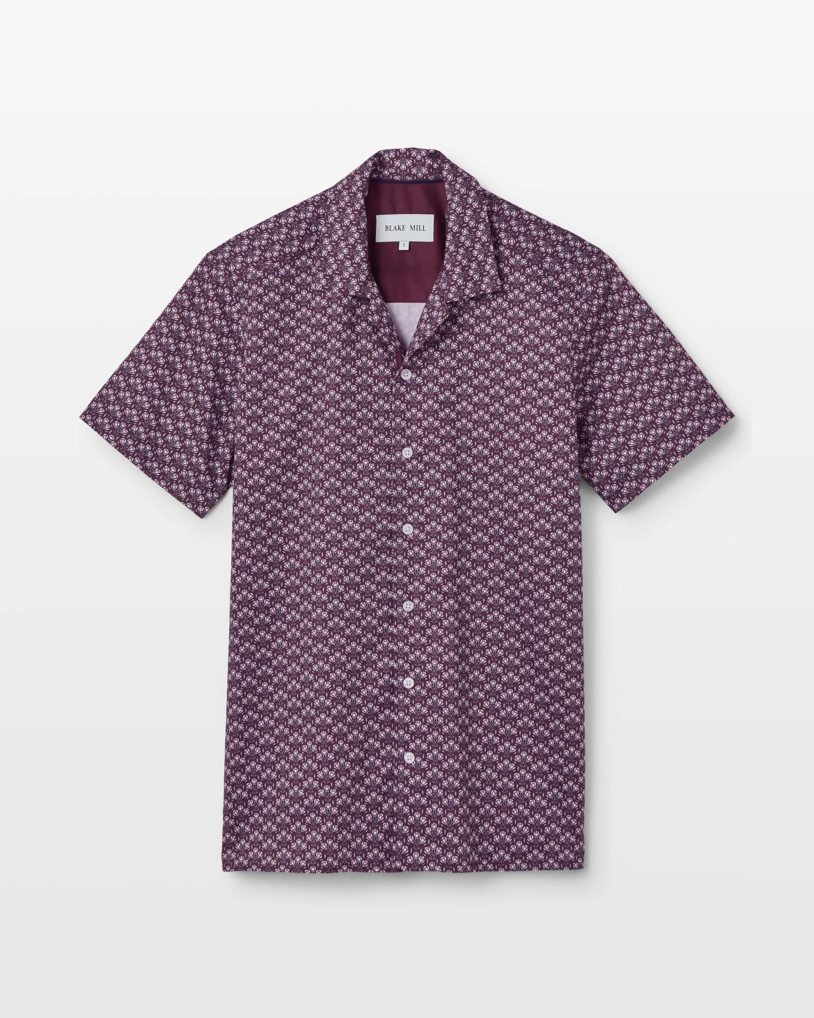 Burgundy Botanic Geo Open Collar Shirt - Blake Mill