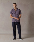 Burgundy Botanic Geo Open Collar Shirt - Blake Mill