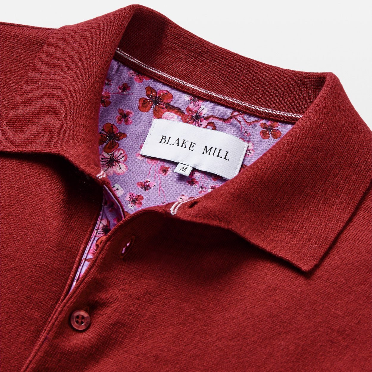 Burgundy Knit Polo with Sakura Tree Accents - Blake Mill