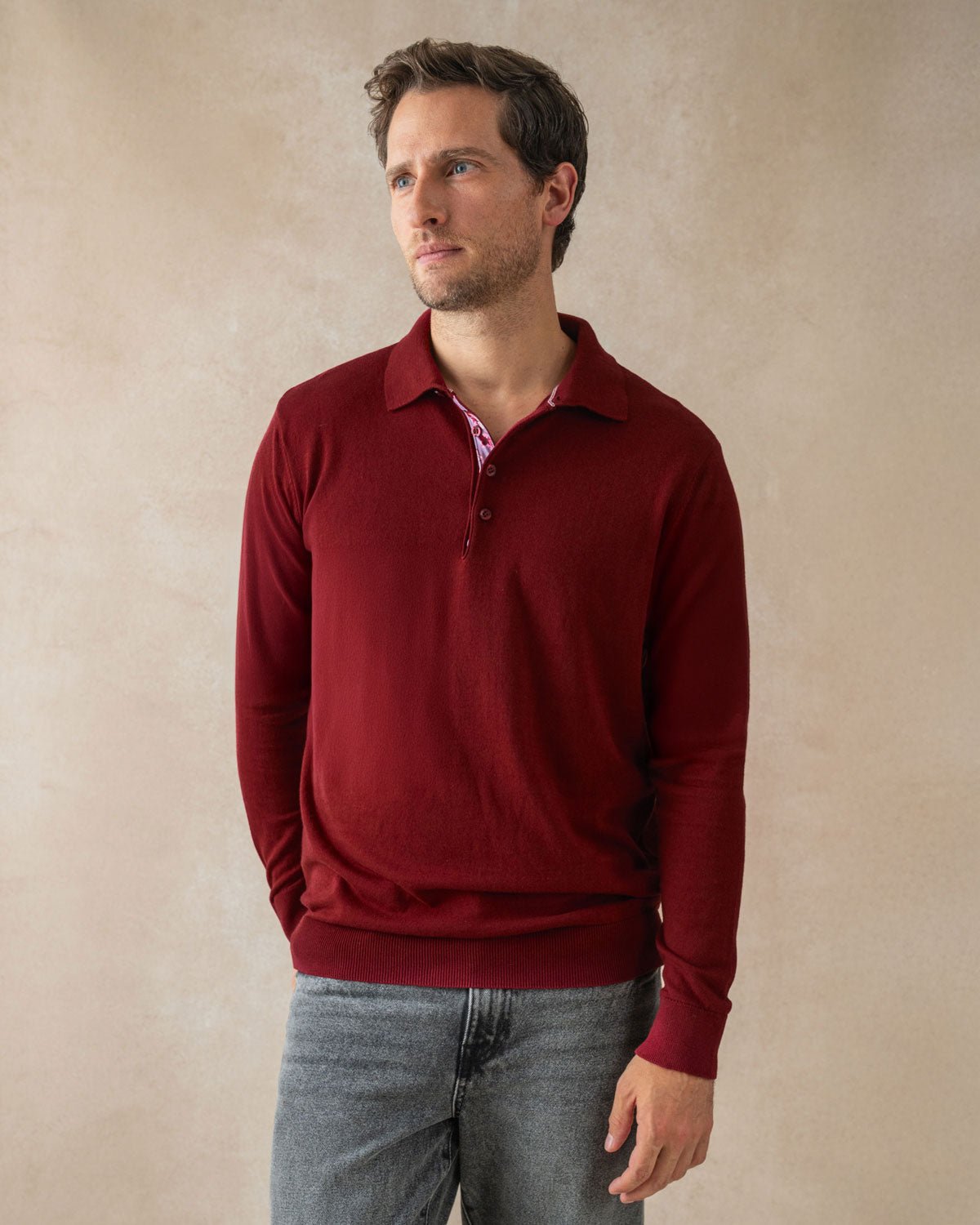 Burgundy Knit Polo with Sakura Tree Accents - Blake Mill