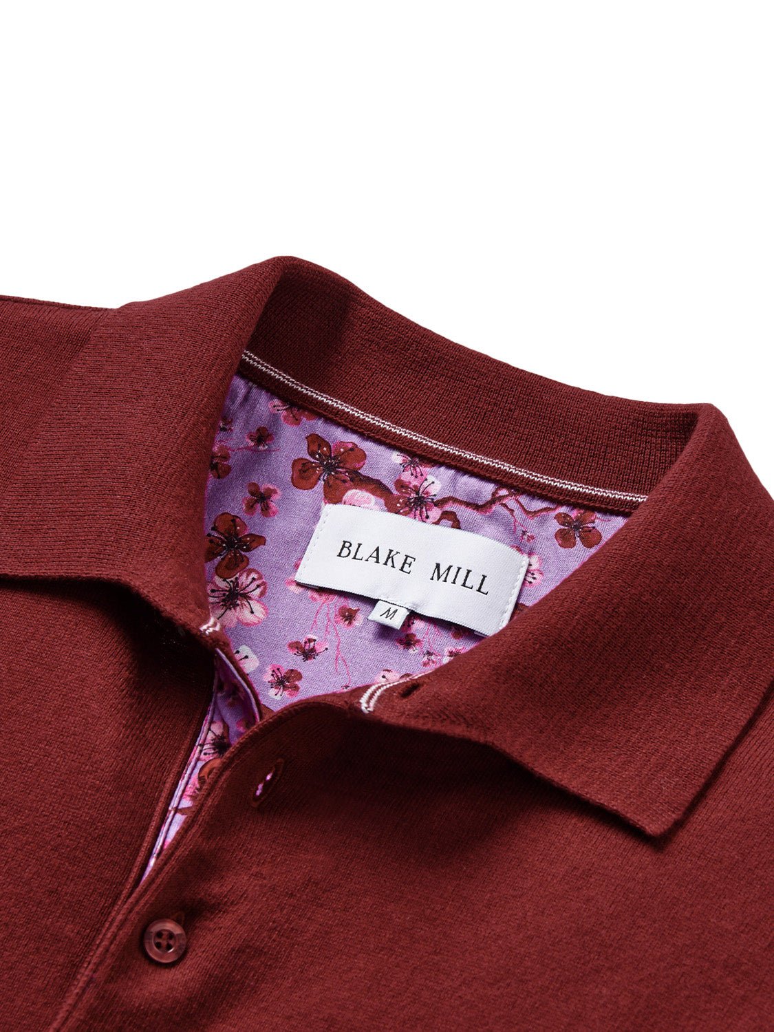 Burgundy Knit Polo with Sakura Tree Accents - Blake Mill