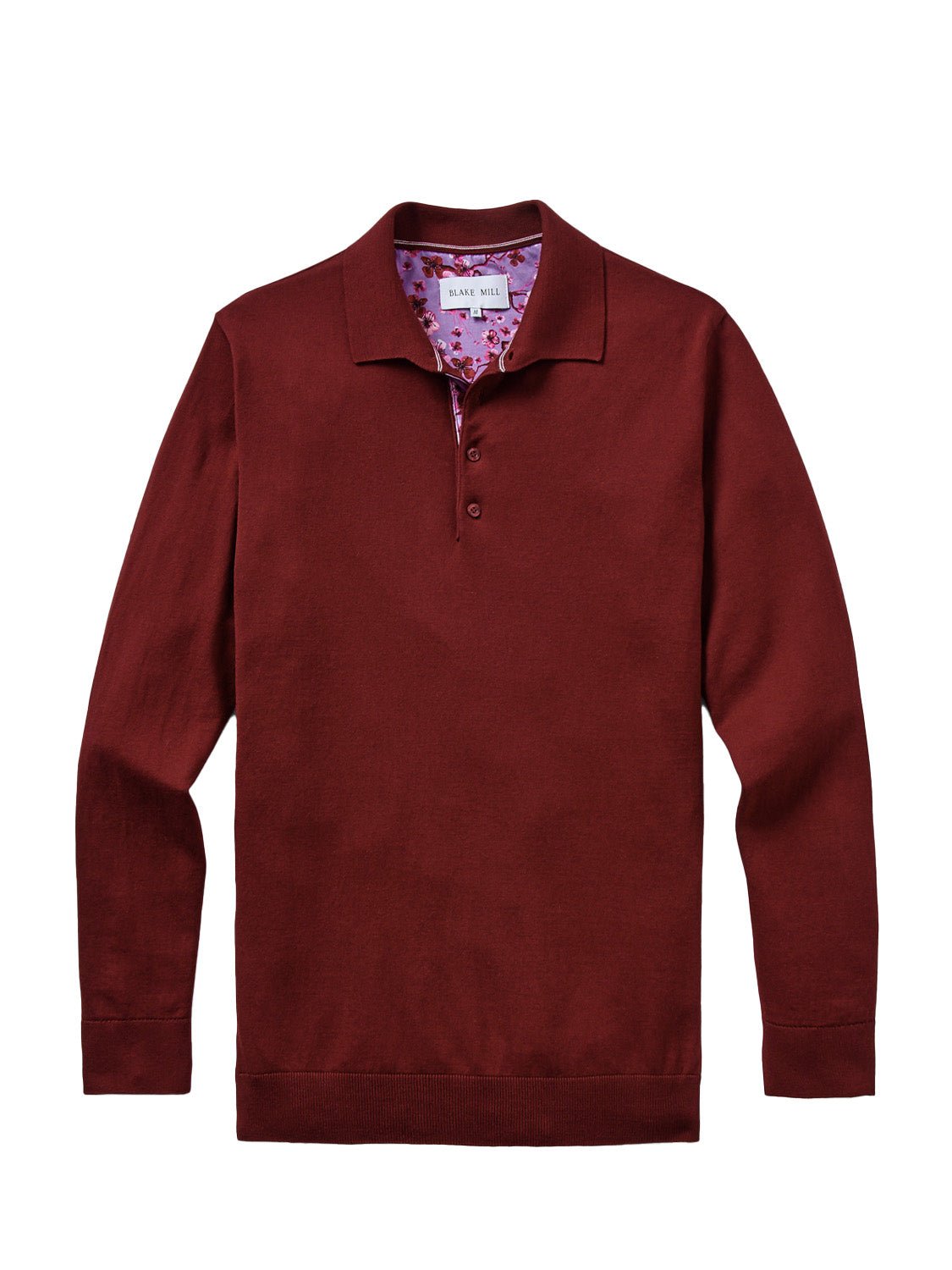 Burgundy Knit Polo with Sakura Tree Accents - Blake Mill