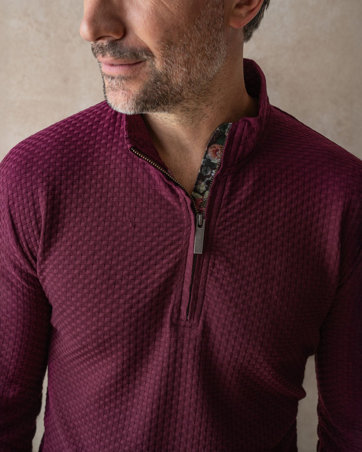 Burgundy Quarter Zip Jersey with Roses Accents - Blake Mill