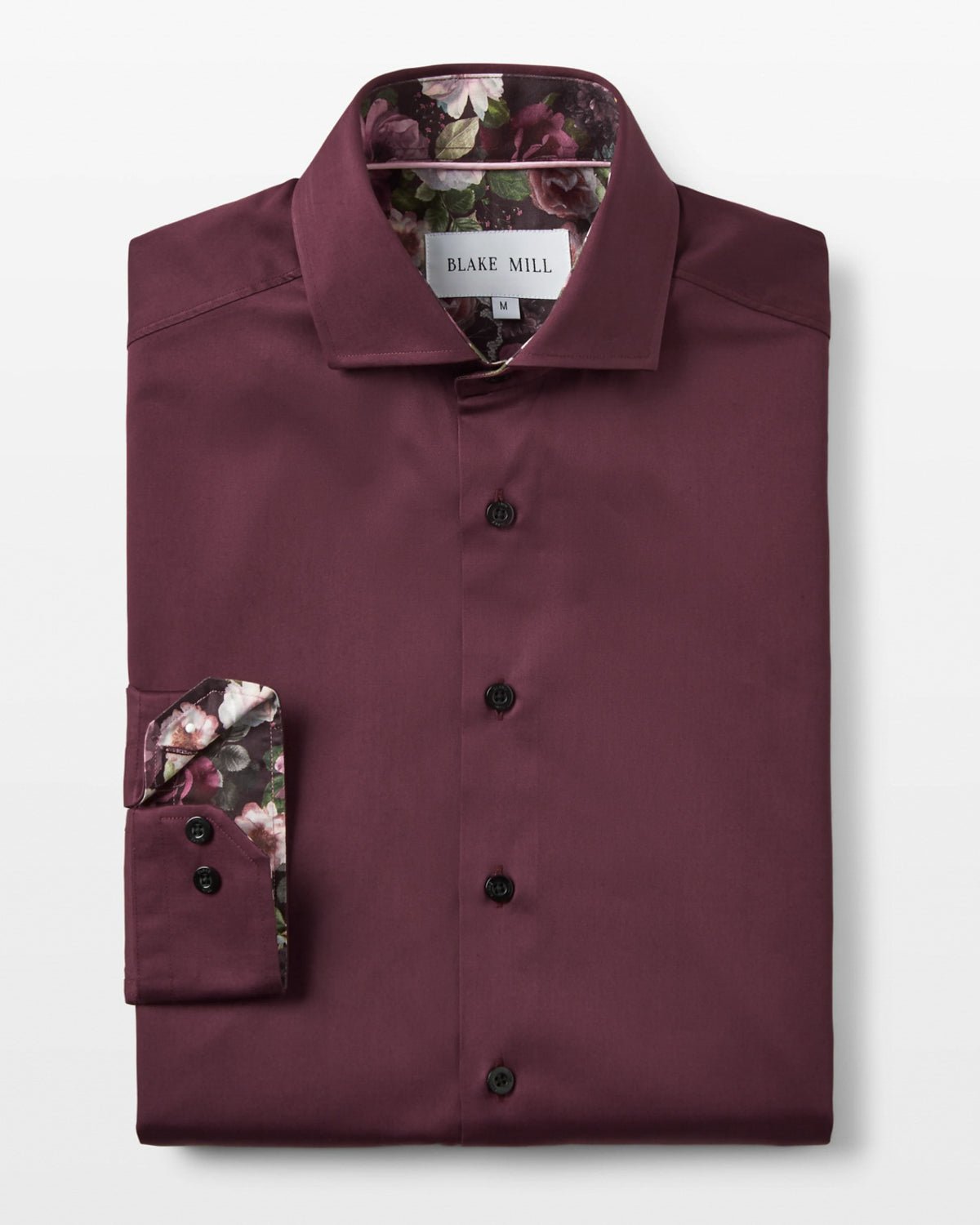 Burgundy Sateen Shirt with Roses Accents - Blake Mill