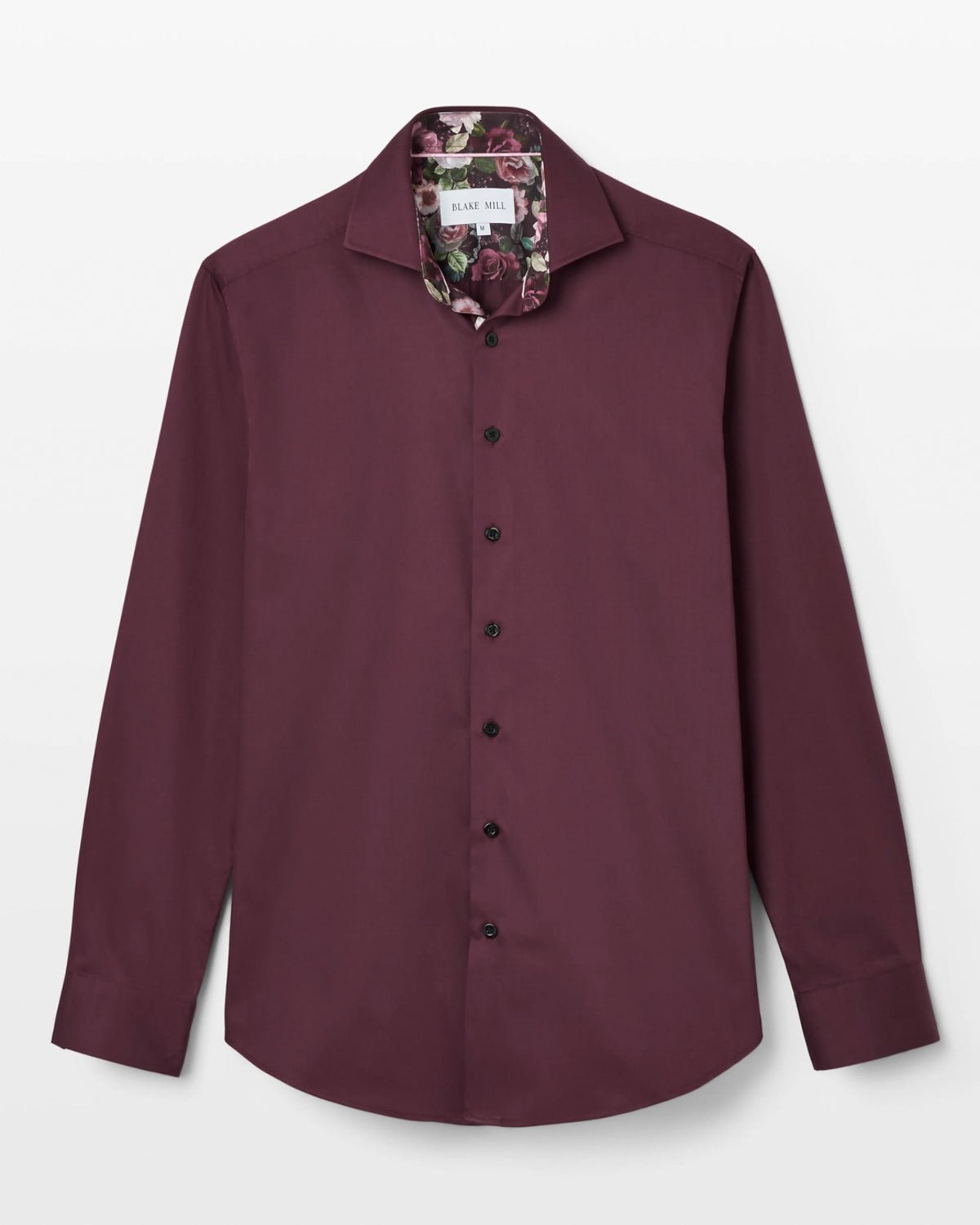 Burgundy Sateen Shirt with Roses Accents - Blake Mill