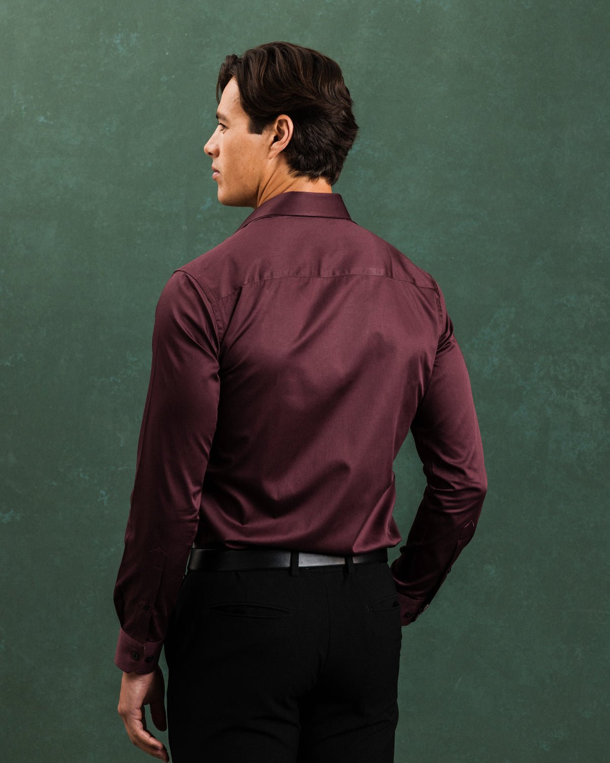 Burgundy Sateen Shirt with Roses Accents - Blake Mill