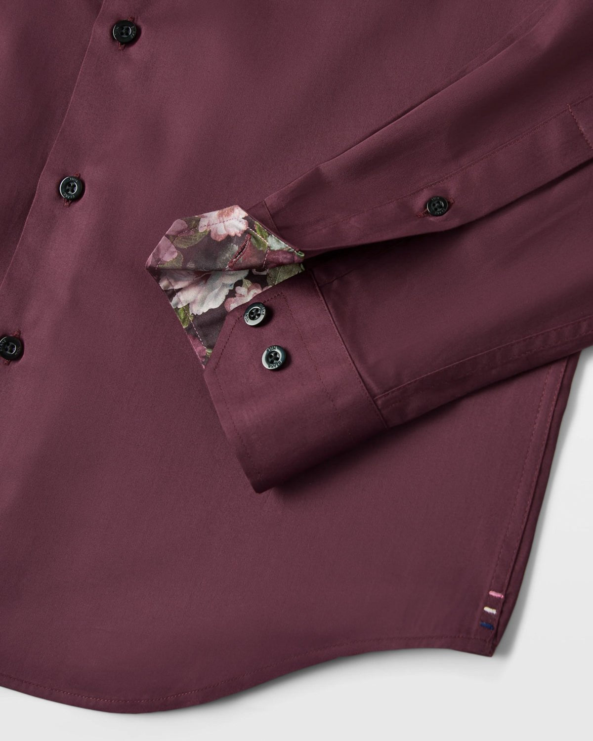 Burgundy Sateen Shirt with Roses Accents - Blake Mill