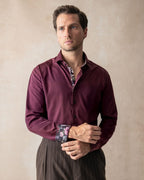 Burgundy Sateen Shirt with Roses Accents - Blake Mill
