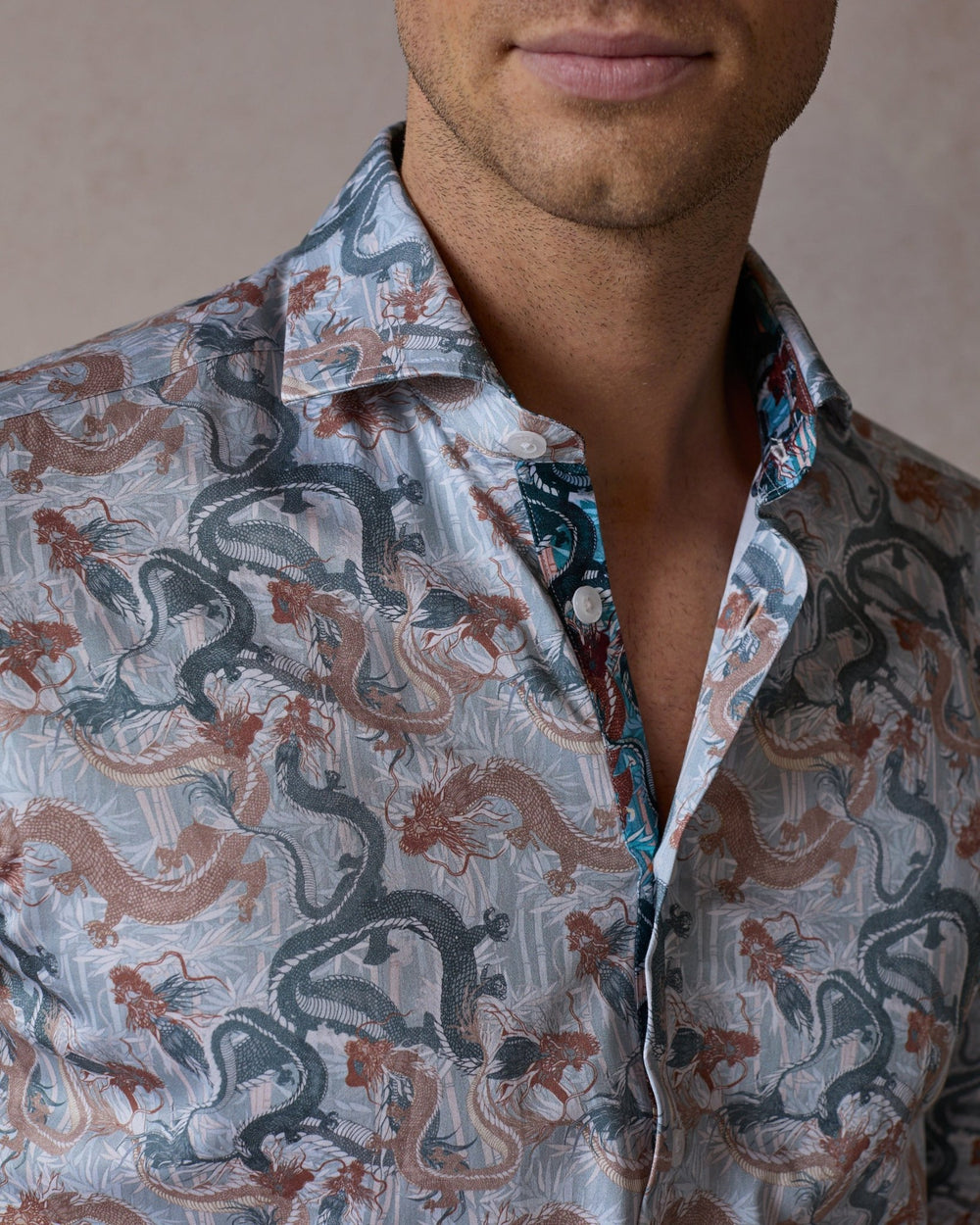 Blue Chinese Dragon Floral Print1 Men's Short Sleeve Shirt